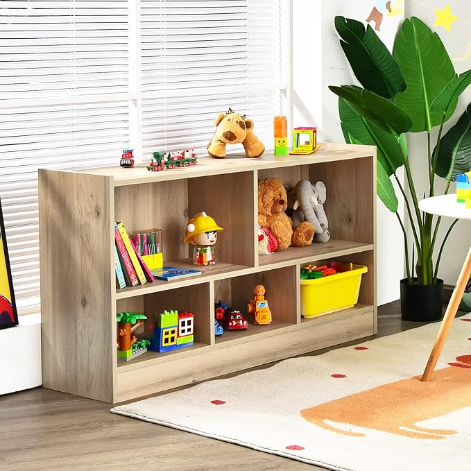Tangkula 5 Cube Bookcase, 2 Tier Wooden Storage Open Bookshelf, Kid's Playroom