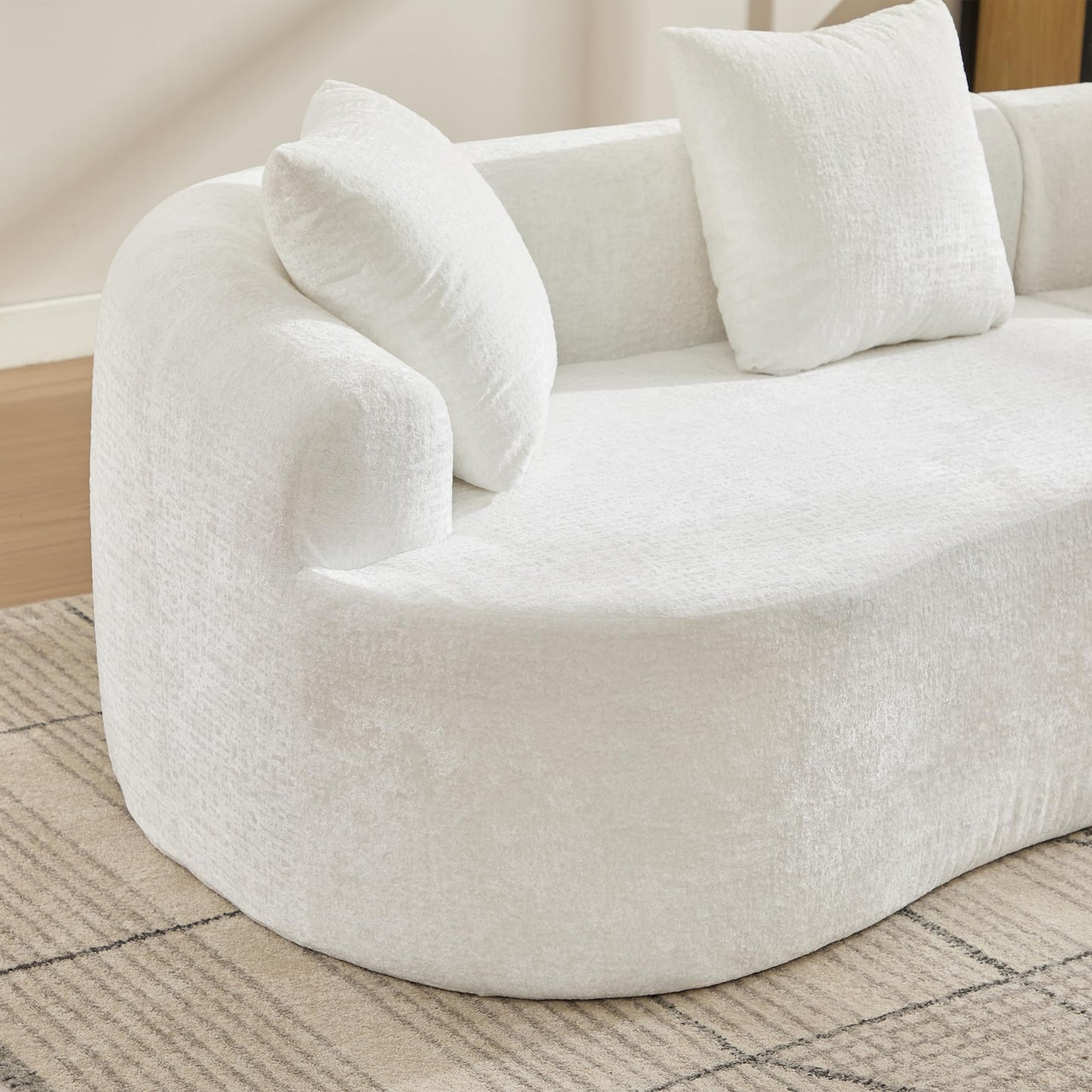 Sectional Sofa, Curved Cloud Sofa Couch, Chenille Full Sponge Chaise for Living Room, Apartment (Beige, 110 Inch)