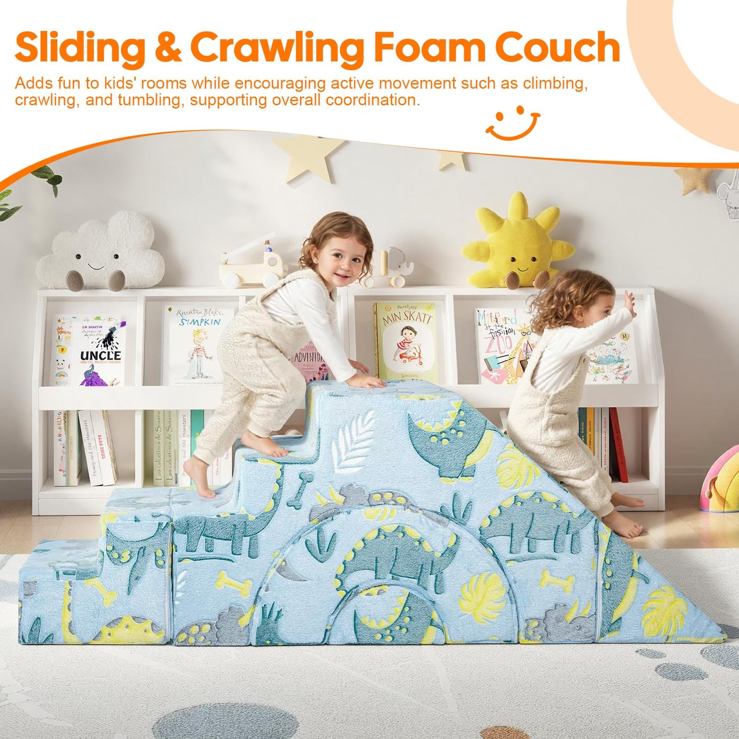 MeMoreCool Foam Climbing Toddler Couch, Modular Kids Sofa with Slide & Stair, Convertible Baby Couch for Playroom, Sectional Furniture for Crawling, Climbing, and Kids’ Play