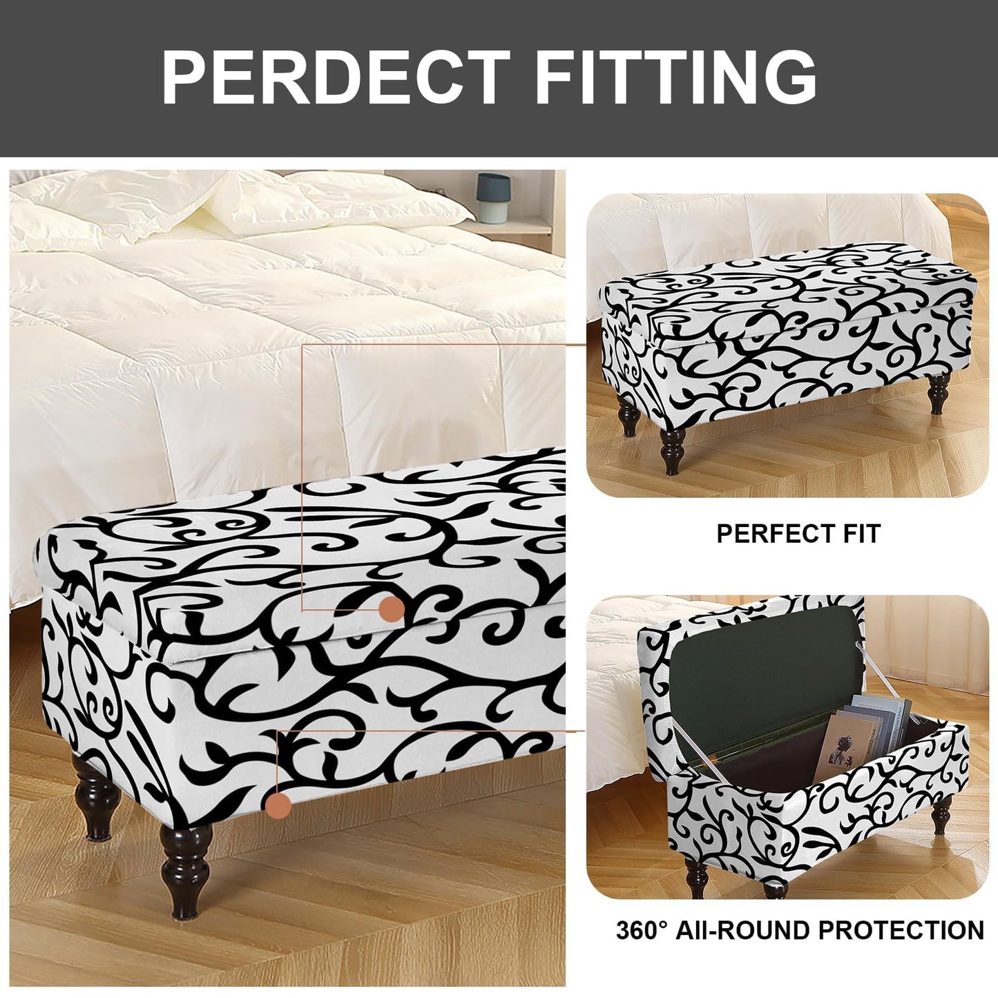 Eco-Ancheng Storage Ottoman Cover Rectangle Ottoman Slipcover Folding Storage Bench Cover Footrest Stool Slipcover Footstool Furniture Protector with Nonslip Elastic Bottom for Living Room (Medium 37)