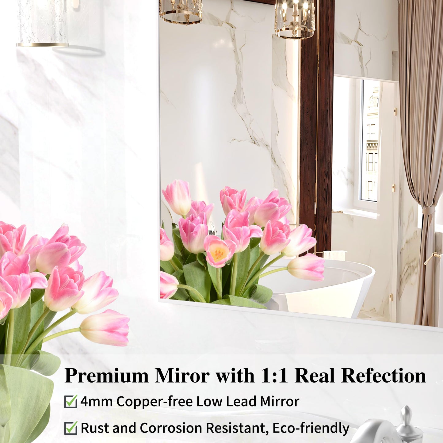 BEAUTME 32"x32" White Square Wall Mirror, Aluminum Frame Bathroom Vanity Mirror, Large Wall Mounted Mirror for Entryway Living Room, Horizontal or Vertical Hanging