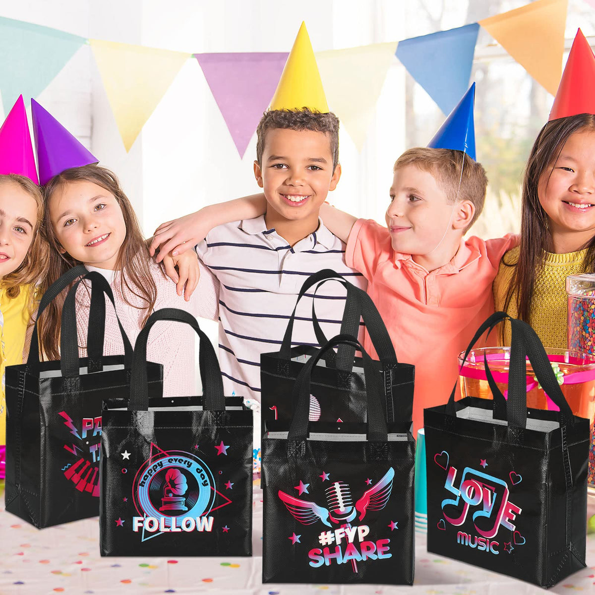 Pinkunn 20 Pcs Music Party Favor Bags Non-woven Gift Bags Music Party Favors Treat Candy Boxes for Teens Theme Gifts Supplies