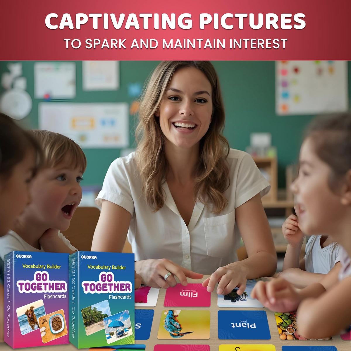 QUOKKA 104 Vocabulary Flash Cards Go Together with Realistic Images for Pre-K and Kindergarten - Perfect for Teachers, Parents, and Speech Development Activities- Vocabulary Builder for Kids Adults