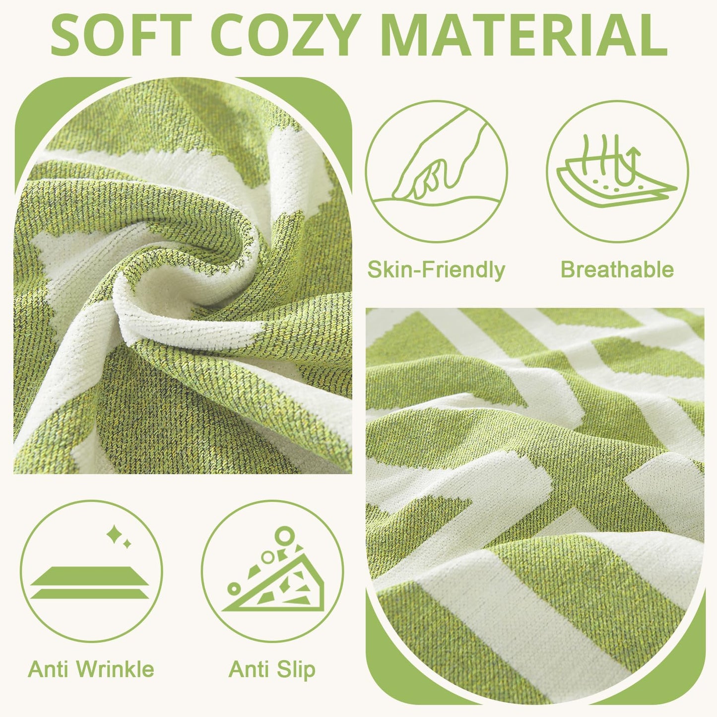 Royhom Sectional Couch Covers 2 Pieces, L Shaped Couch Cover Blanket, Boho Sofa Covers Washable, Sofa Slipcover with Tassel, Suitable for All Seasons (71"x110"+71"x118", Green)