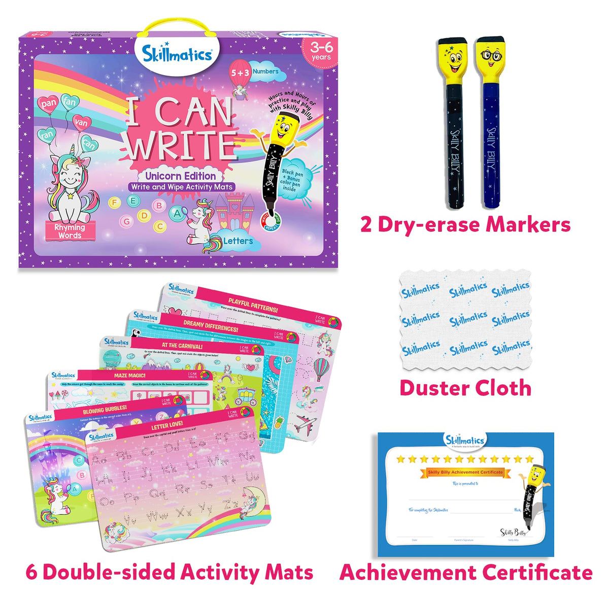 Skillmatics I Can Write Unicorns - Reusable Preschool Learning Activities, Educational Toy and Game, Back to School Supplies, Gifts for Students, Kids, Toddlers Ages 3, 4, 5, 6