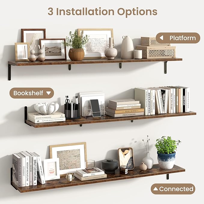 Fun Memories Deep Floating Shelves, 55W x 8D Floating Shelves Set of 2
