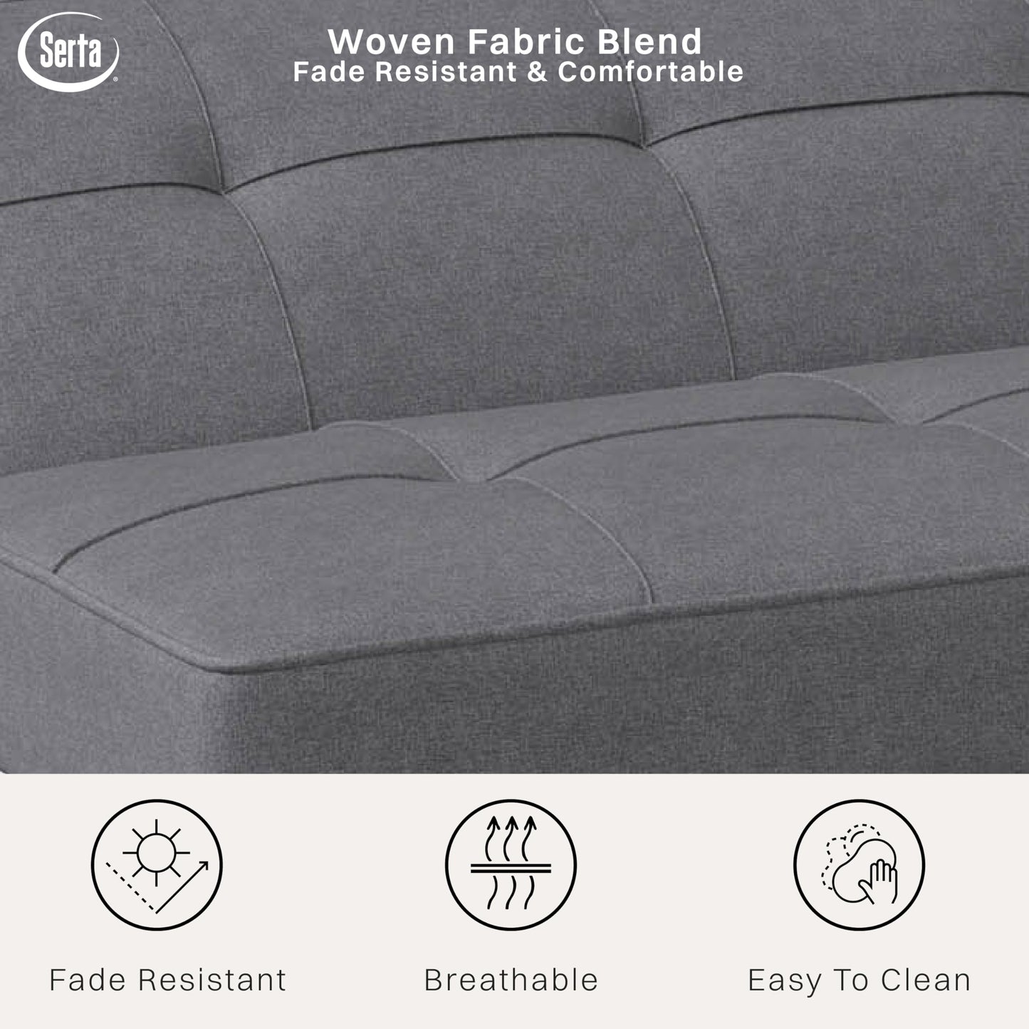 Serta® Rane Futon Sofa Bed 66.1", 3-in-1 Convertible Couch Sleeper for Small Spaces, Tufted Back, Twin Size Guest Bed, Chracoal Woven Fabric