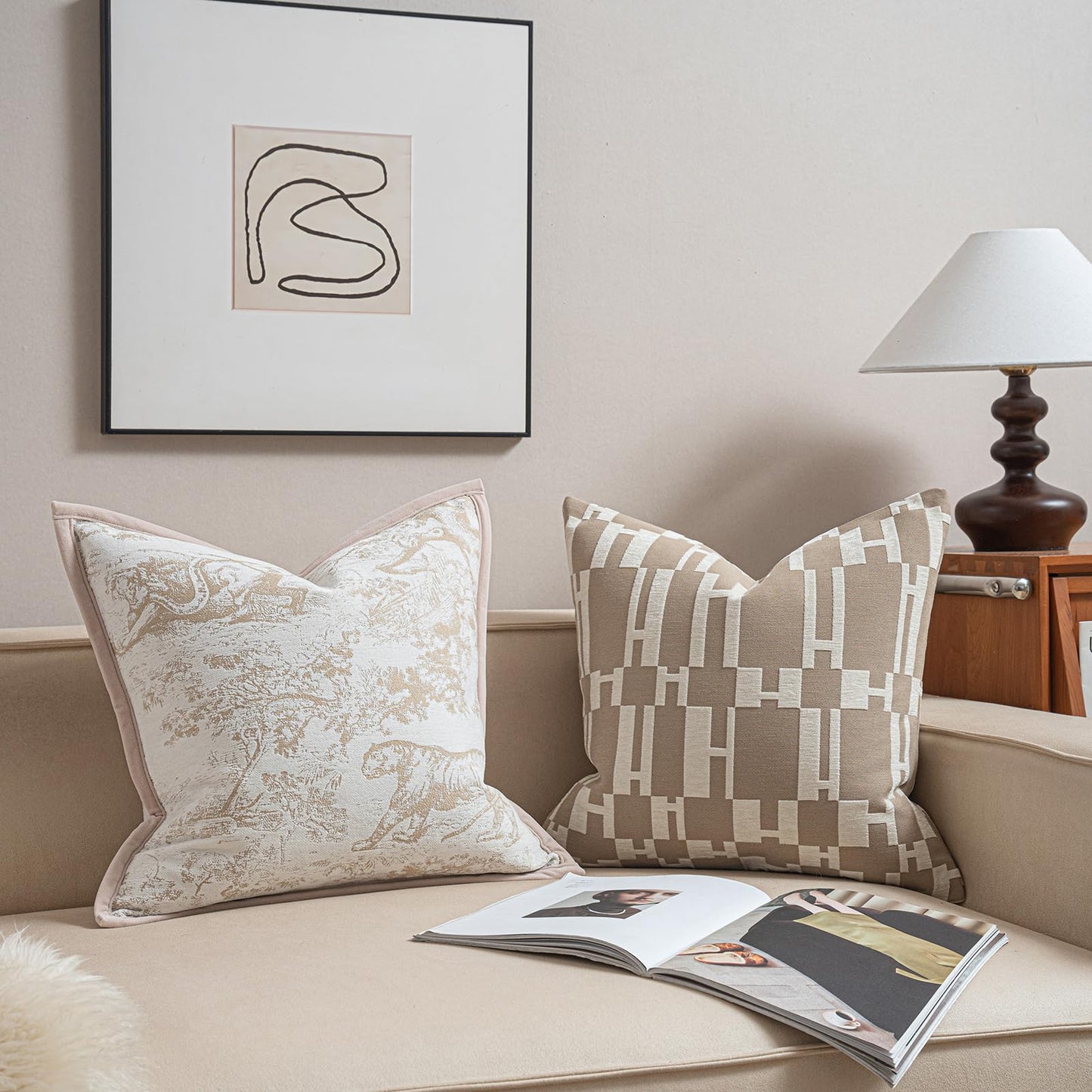 Croker Horse New 20x20'' inches Throw Pillow Cushion Covers - Jungle Pattern with Edge Strip Chenille Jacquard Embroidery Luxury Modern Style Couch Sofa Bed Pillow Cover for Living Room Bedroom