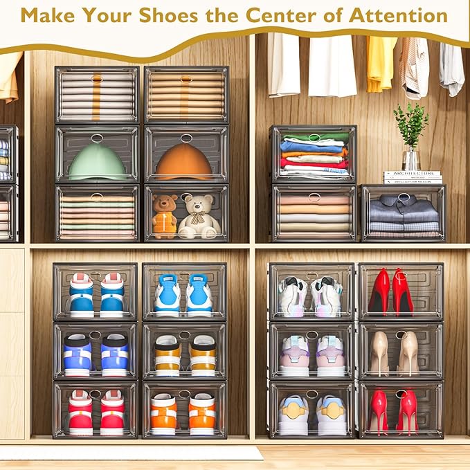 7 code Large Clear Shoe Boxes Organizer【Thicker Material】 Stronger Shoe Box