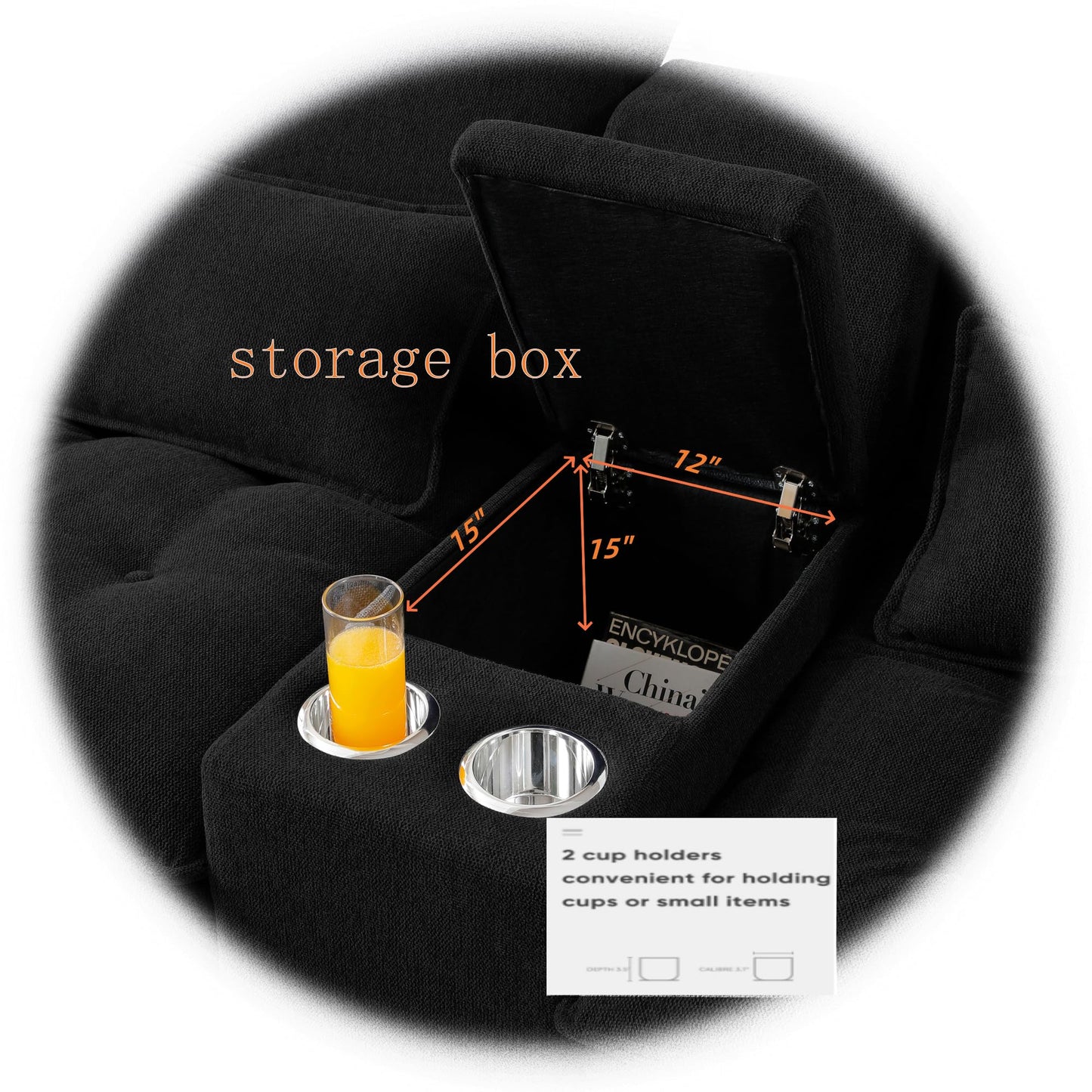 KEIKI U-Shaped 6 seat Sofa with Storage Console, Cup Holders, 130" Upholstered Sectional Sofa, Button Tufted Cloud Cushion Couch for Home, Office, Black