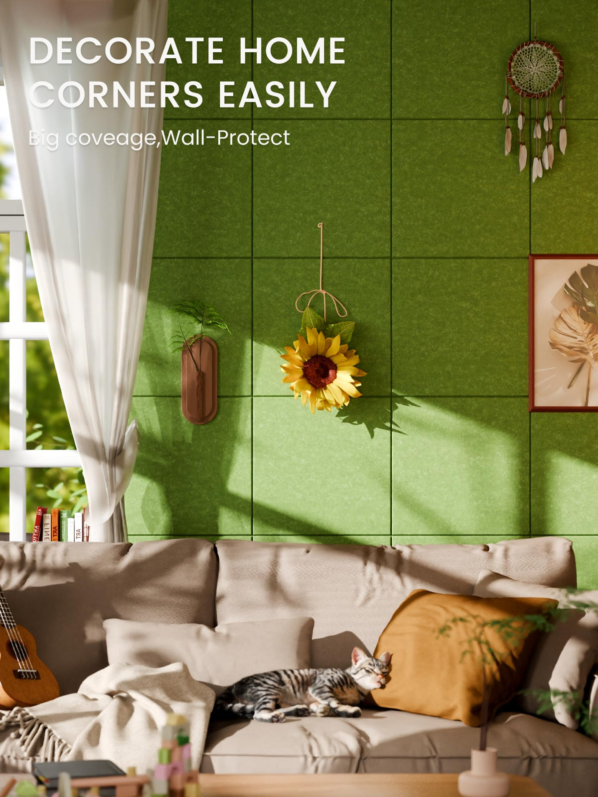 Bumusty Large Cork Board 48" x 36" Alternative - 12 Pack Felt Wall Tiles with 70 Safe Removable Adhesive Tabs, 30 Pushpins, Cork Boards for Walls Pin Board Bulletin Board Office Decor (Kelly Green)