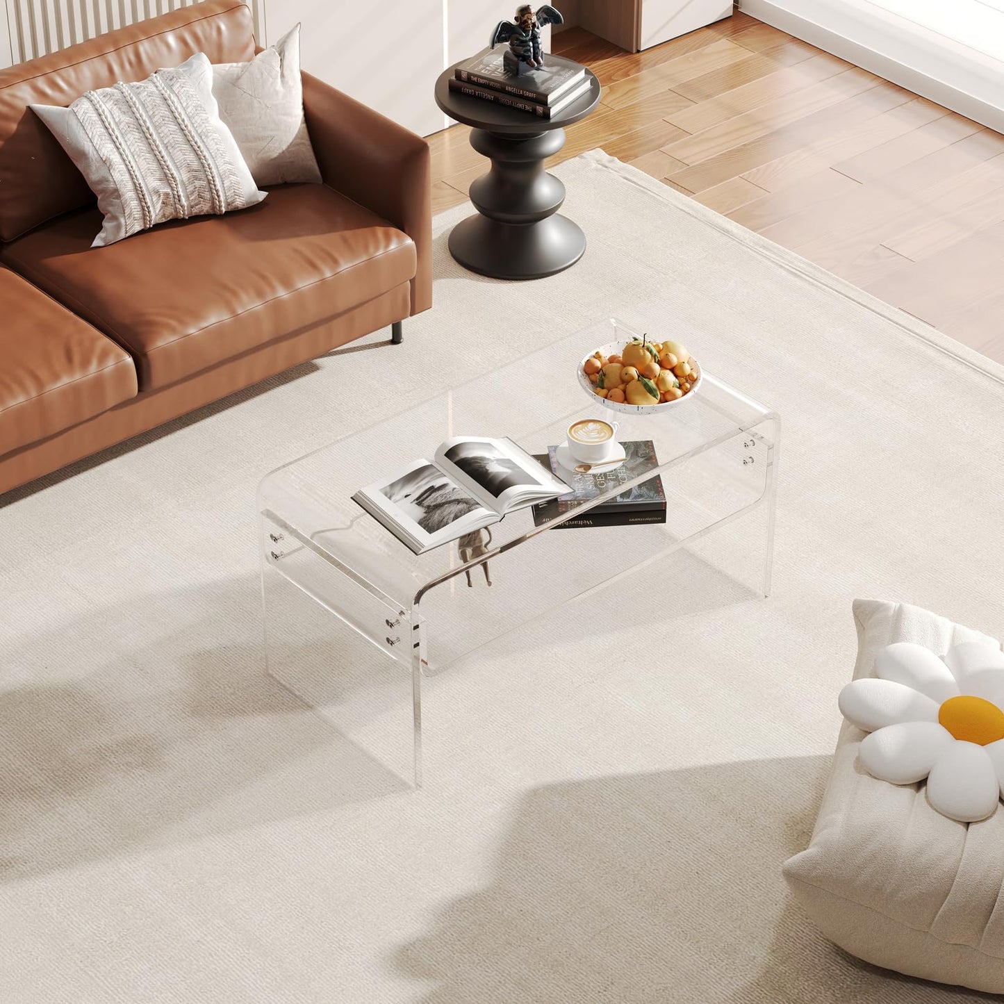 XOHYW Acrylic Coffee Table, Clear Rectangle Side Table Furniture, Modern Tea Table With Open Storage, End Table for Living Room, Office Reception and Bedroom