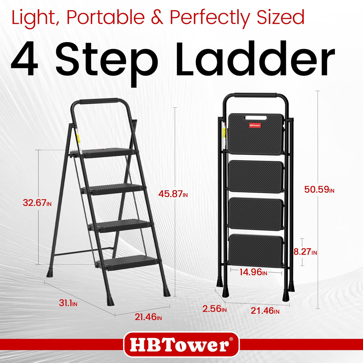 HBTower Step Ladder, Step Stool Foldable for Adults with Wide Anti-Slip Pedal, Lightweight 4 Step Ladders for Home