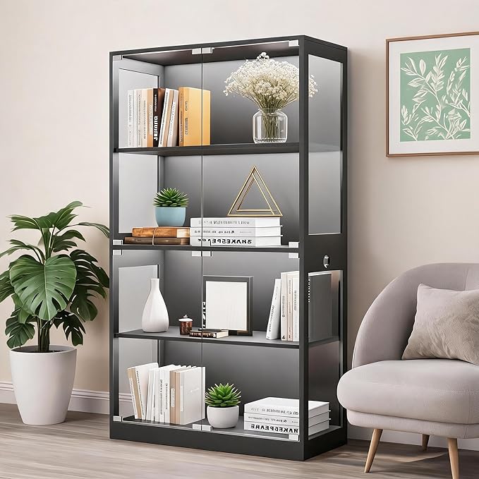 IDEALHOUSE Glass Display Cabinet 4-Tier, Curio Cabinets