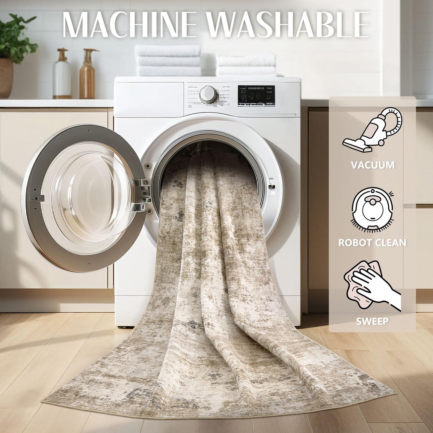 TARANCH Abstract 10x14 Area Rug: Machine Washable Non Slip Ultra Thin Low-Pile Carpet, Soft Stain Resistant for Living Dining Room Bedroom, Kid Pet Friendly, Robot Vacuum Compatible - Brown