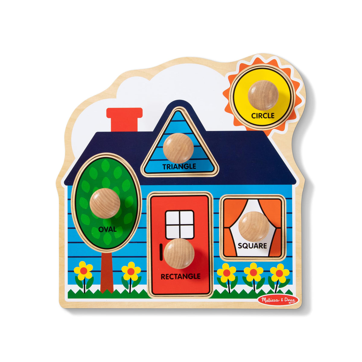 Melissa & Doug First Shapes Jumbo Knob Puzzle, Wooden Peg Puzzle for Toddlers, Educational Toy for Shape Recognition and Fine Motor Skills, Ages 1+