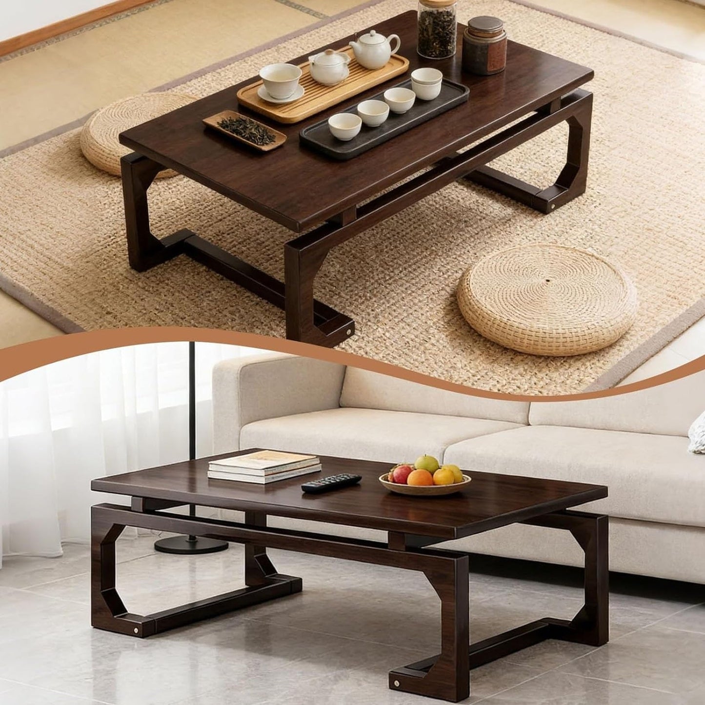 GHHDPXM Multifunctional Japanese Floor Sitting Table Rectangular Wooden Chabudai Tea Table for Living Room Home Office – Low Wood Table (80x50x30cm/31.4x19.6x11.8'')