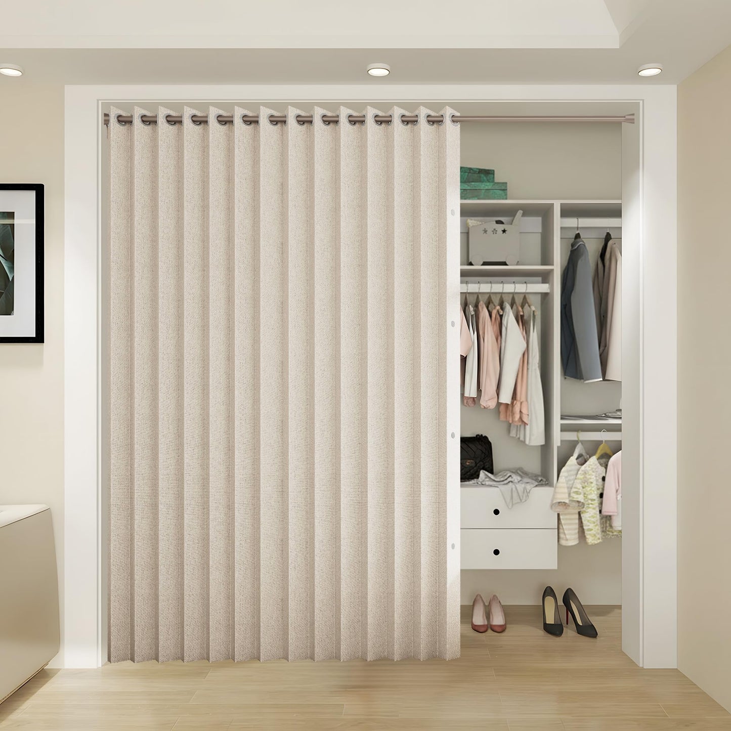 HMYI Accordion Door Curtains for Doorways, Curtain Door for Privacy Use, Fabric Curtain Panel, 1 Panel, W100 x L84, Sand