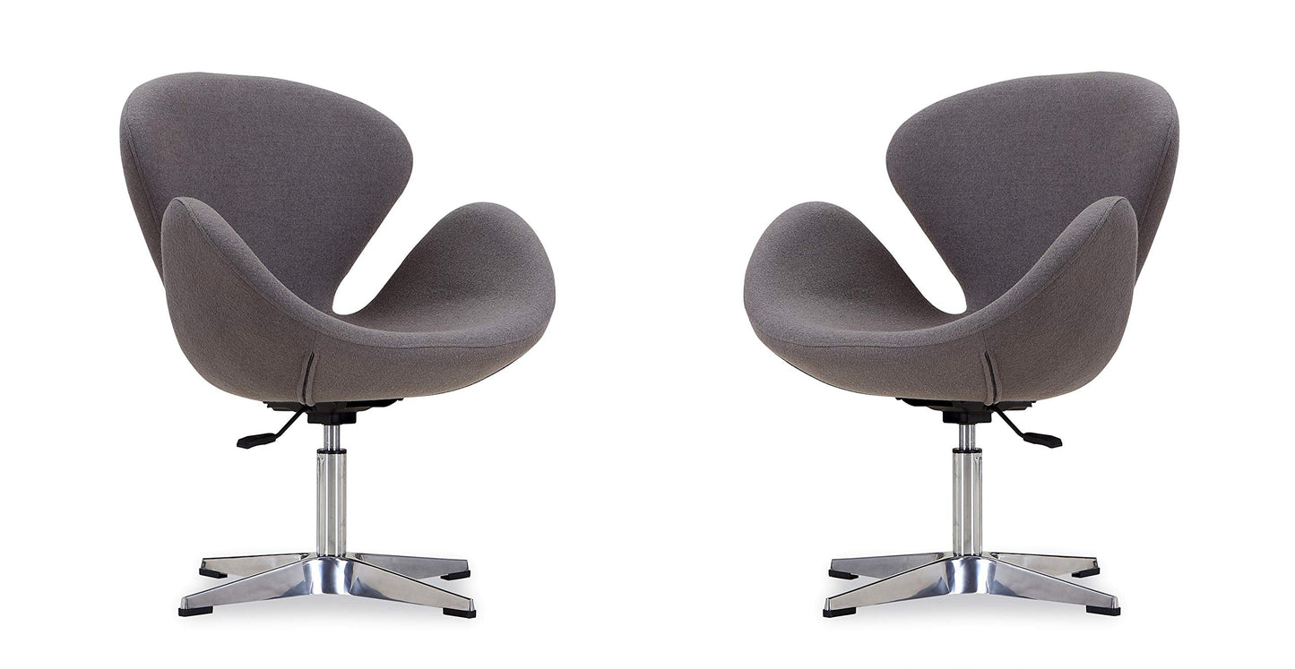 Manhattan Comfort Raspberry Adjustable Swivel Accent Chair with 360° Turn, Polished Chrome Base, Modern Retro Design, Versatile Seat Ideal for Any Room, Set of 2, Grey