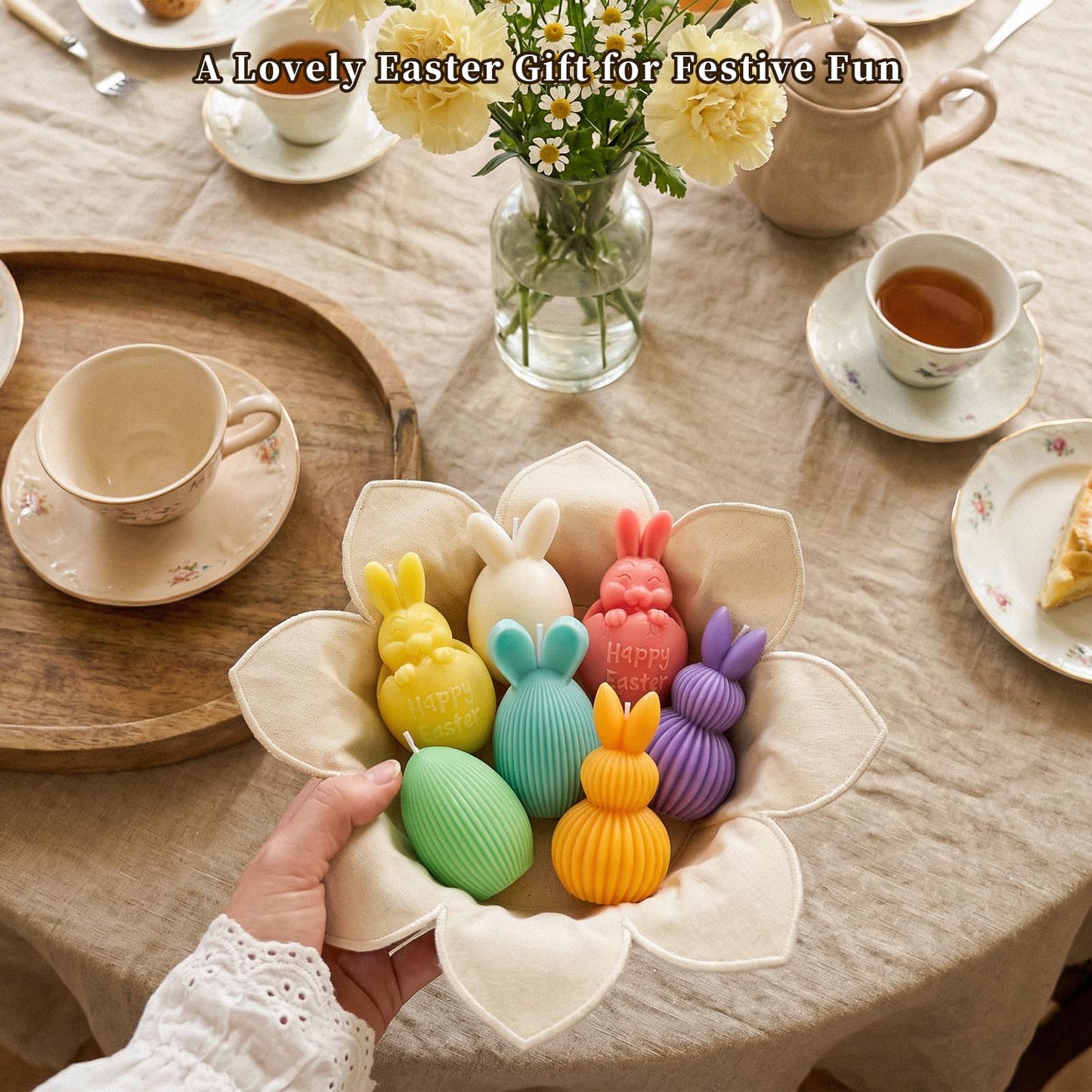 Lanpn 6 Pcs Easter Bunny Candles Gift Set, Mini Rabbit Shaped Votive Tea Lights, Easter Flower & Fruit Scented Candles, Each 4.4 oz, Spring Party Holiday Decor Home Table Centerpiece, Macaron Color