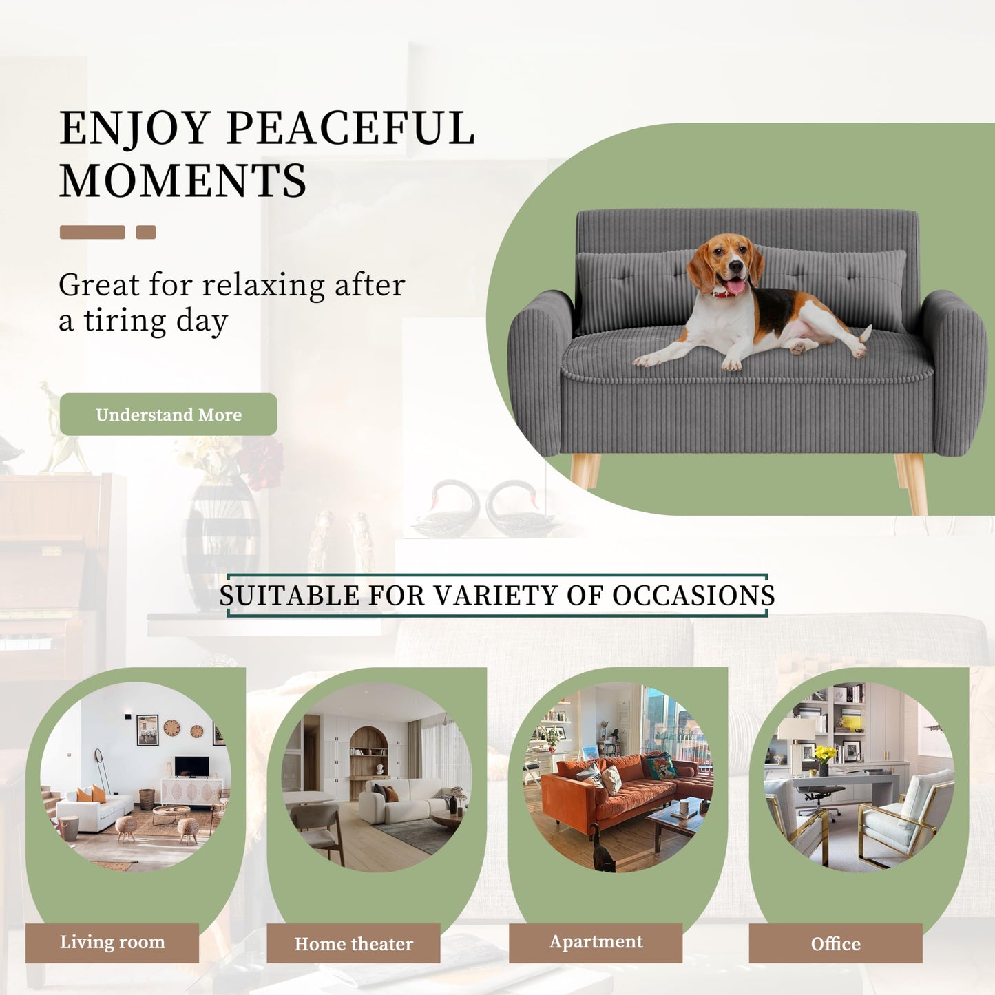 Vongrasig 48" Small Modern Loveseat Sofa, Mid Century Soft Corduroy Fabric 2-Seat Sofa Couch Tufted Love Seat with Back Cushions and Tapered Legs for Living Room, Bedroom and Small Space (Dark Gray)