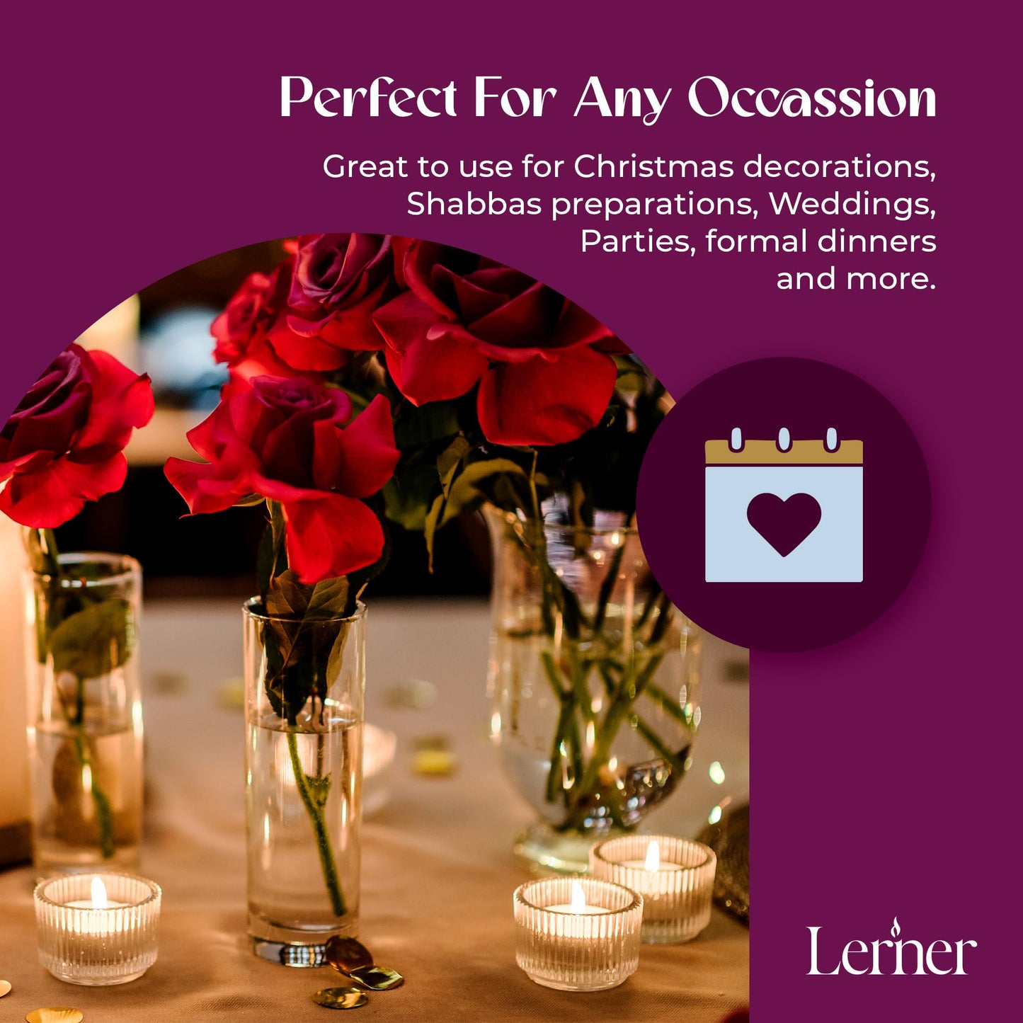 Lerner Clear Tea Lights Candles Bulk - 4.5 Hour Clear Cup Tealight 50 Pack - Consistent Smkless Clean Burning - Holiday, Wedding, Spa, Emergency and Home Decoration Candles