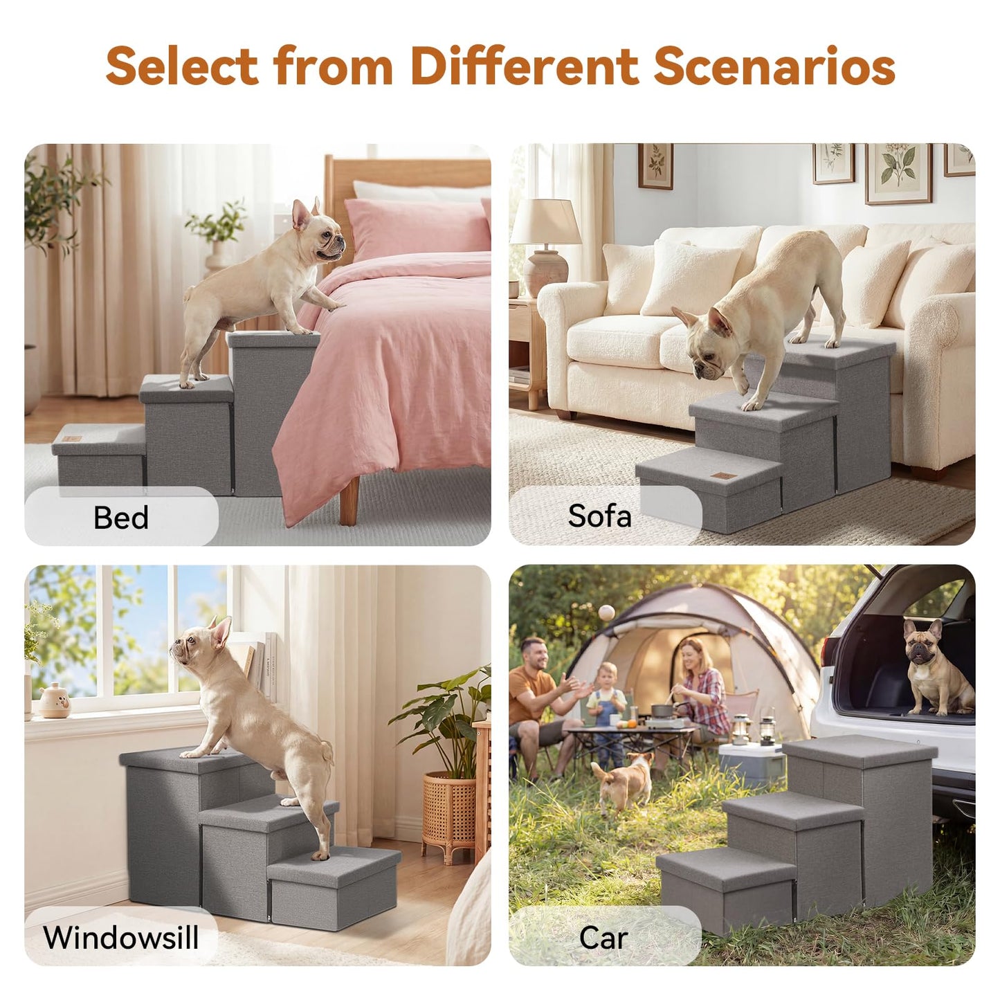 Zerbuger Wider Dog Ramp for High Bed with Storage 18" H, Foldable Dog Stairs for Small Medium Large Older Senior Animal, Sturdy Dog Step for Climbing Bed or Couch, Arthritis-Friendly (Gray, No Condo)