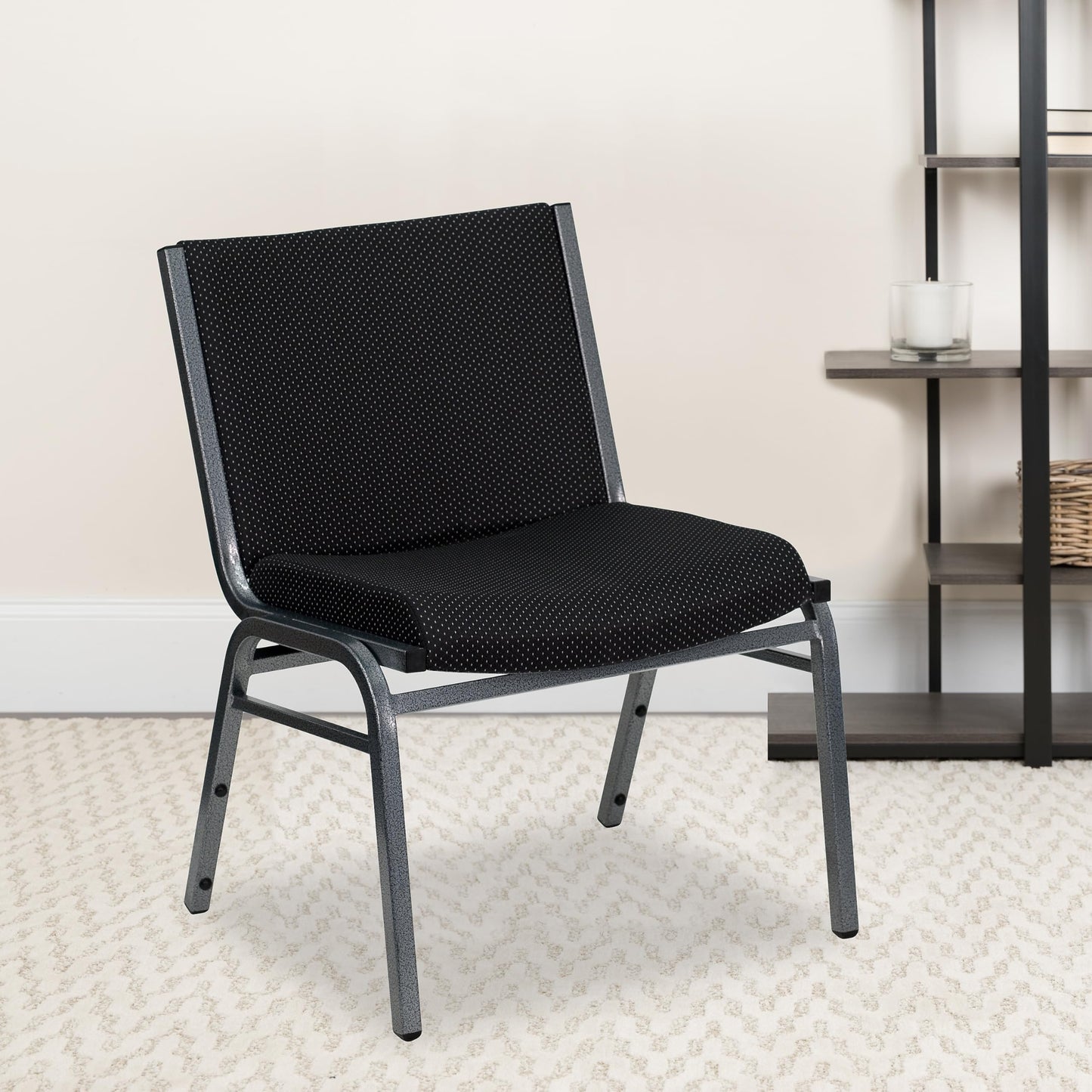 Rated Black Fabric Stack Chair with Ganging Bracket