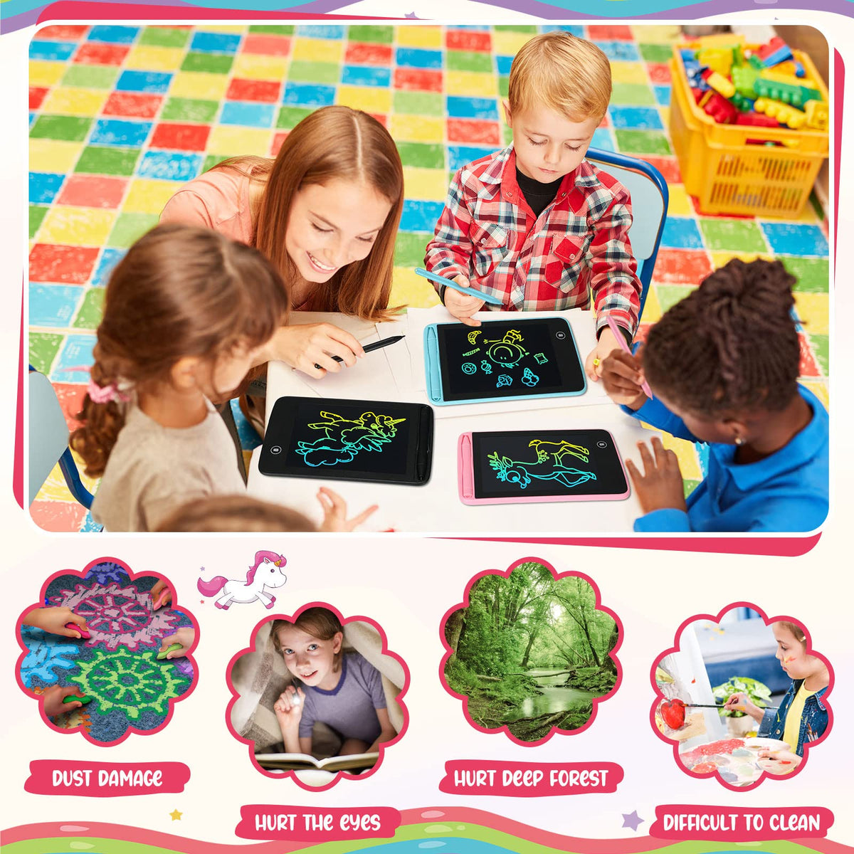 Zhehao 20 Pcs LCD Writing Tablet for Kids 6.5 Inch Colorful Doodle Board LCD Writing Board Kids Portable Electronic Drawing Board Erasable Drawing Pad Reusable Writing Pad for Kid (Black, Blue, Pink)