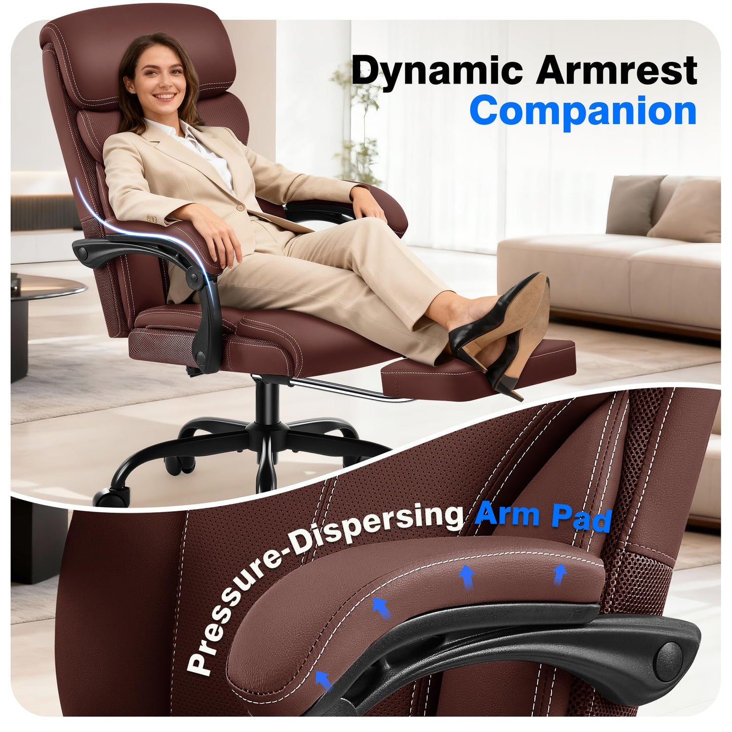 AreShark Office Chair - Ergonomic Comfortable High Back Computer Desk Chair with Foot Rest - Executive Breathable Swivel Rolling Reclining Leather Chair with Lumbar Support for Home Gaming Relaxing