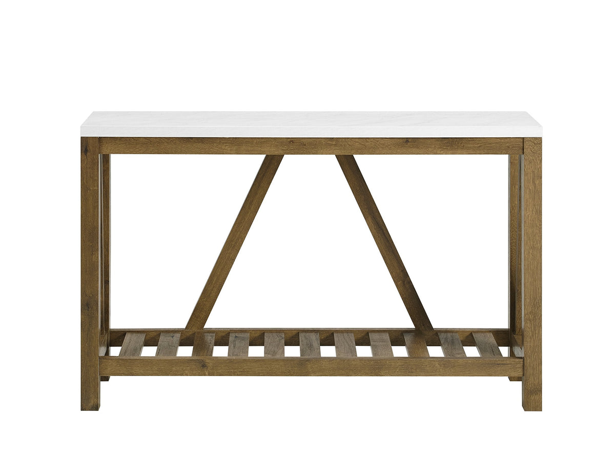 Walker Edison Modern Farmhouse Accent Entryway / Living Room End Table, 52 Inch, Color-Marble and Walnut