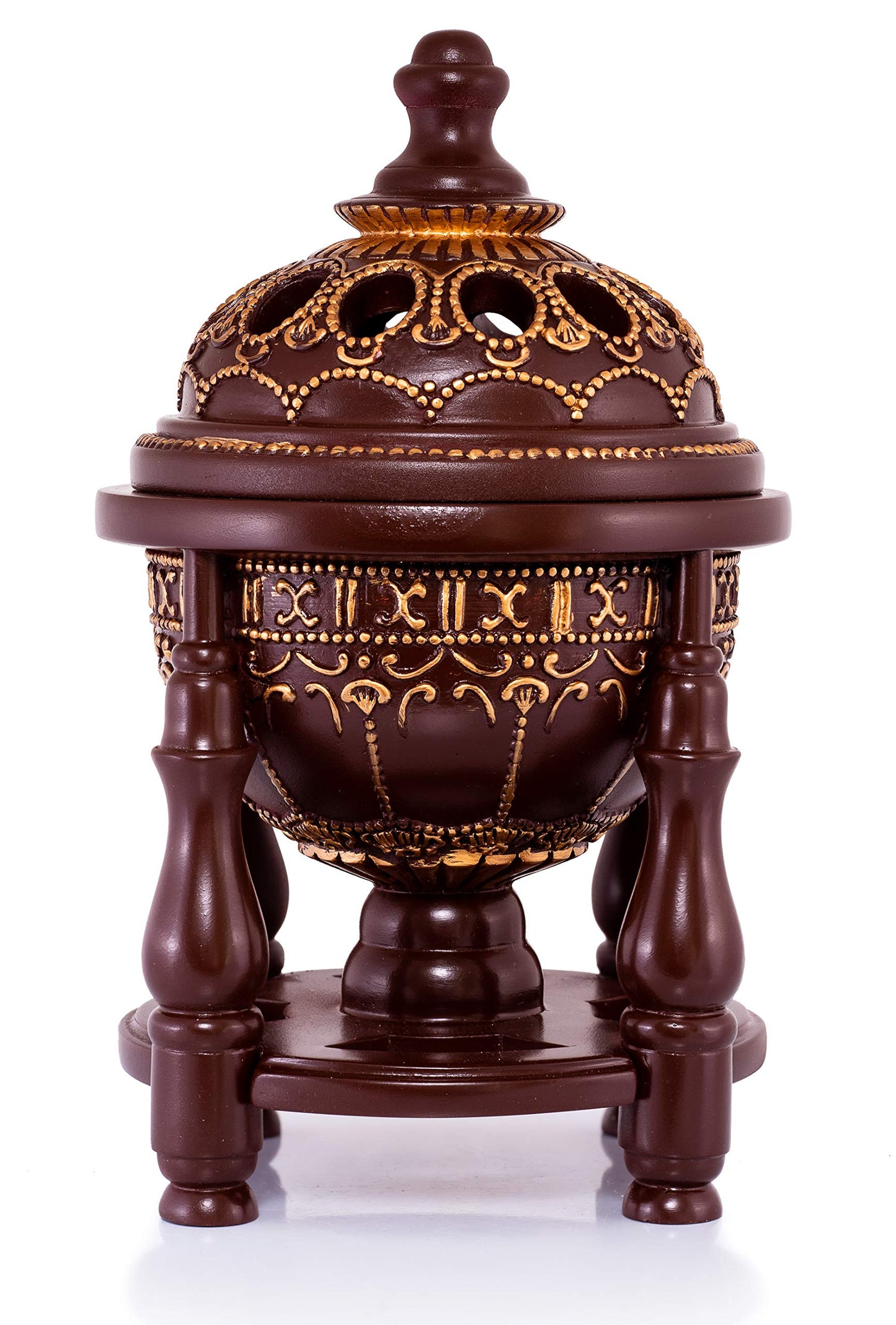 AM Charcoal Incense Burner - Bakhoor Burner, Oud Frankincense Resin Burner for Office & Home Decor, Lavish 4 Pillar Bukhoor Burners, Elegant Brown Design for Luxury Aroma Experience (Brown)