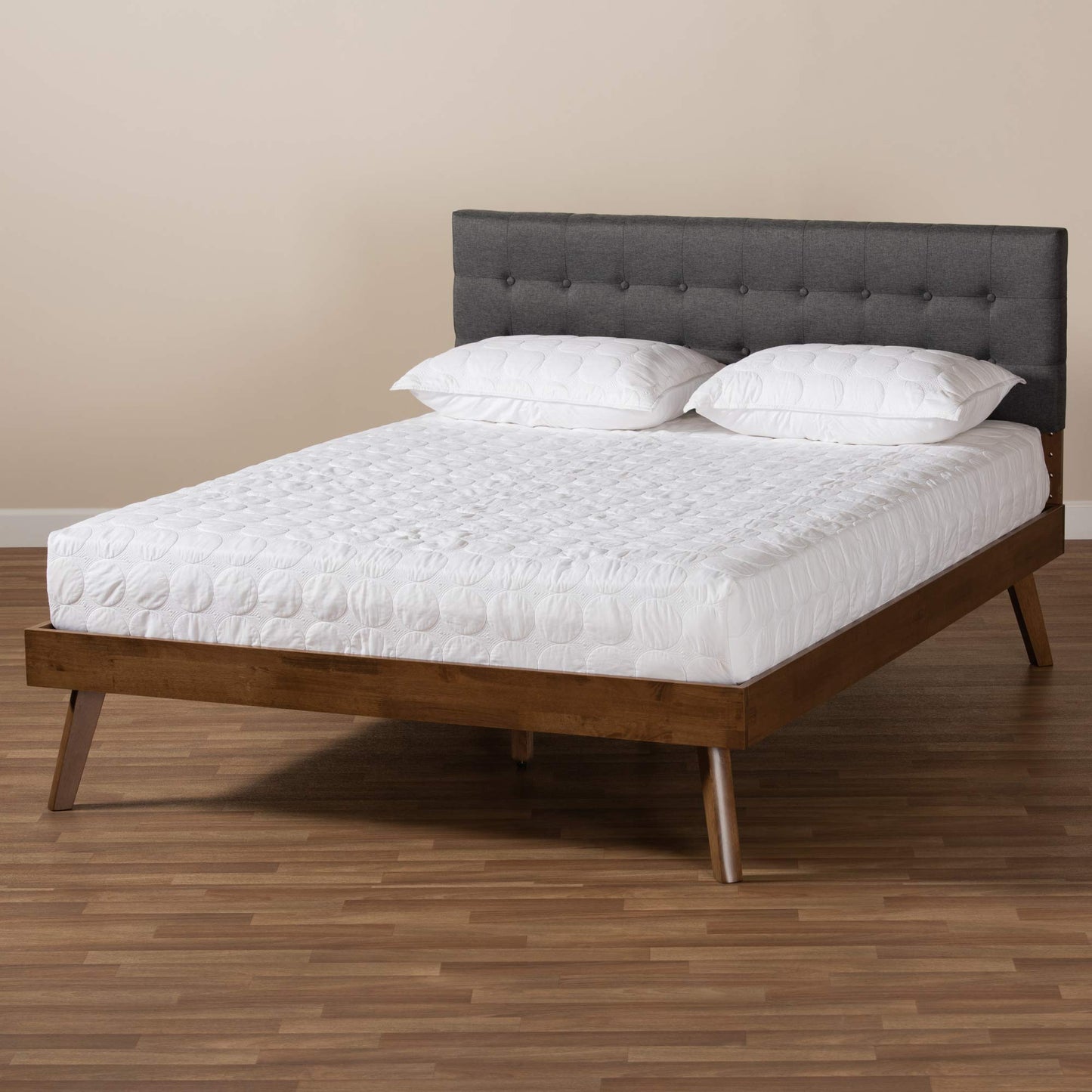 Baxton Studio Beds (Platform), Queen, Dark Grey/Walnut