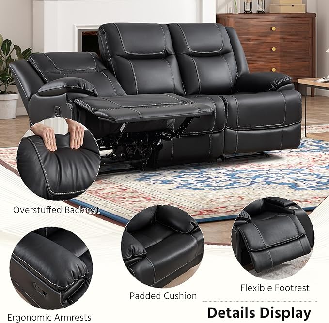 ANJ Premium Genuine Manual Reclining Sofa Set, Included Manul Recliner Chair