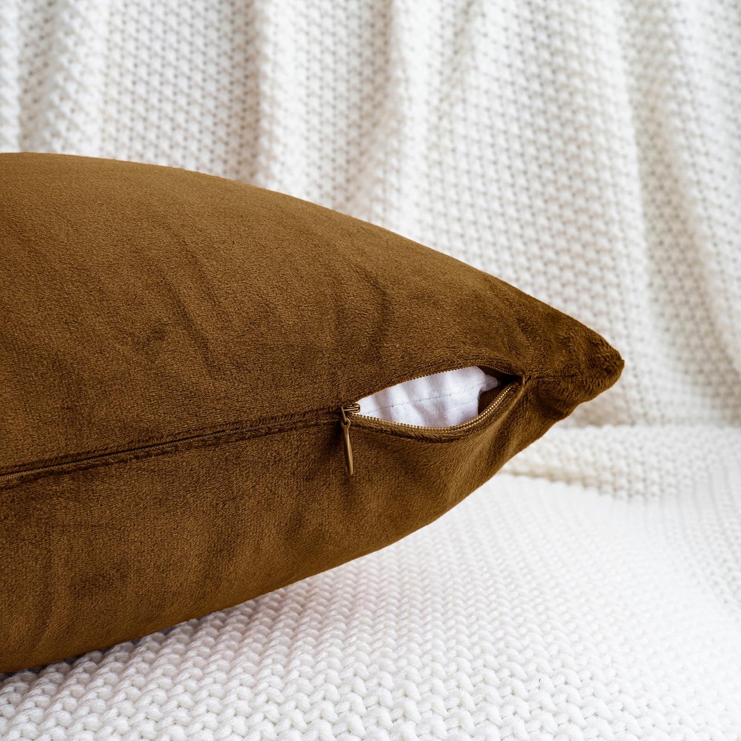 HWY 50 Coffee Velvet Throw Pillow Covers 16x16 Inch, Pack of 2 Soft Cozy Solid Decorative Luxury Cushion Cases for Couch Sofa Bed Living Room Bedroom