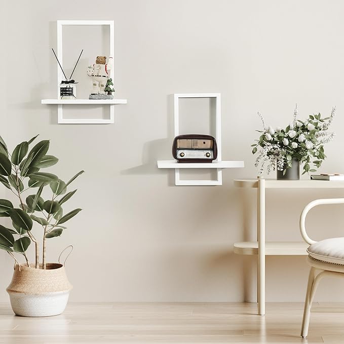 PHOENANCEE Square Wall Shelf, Framed Floating Shelves Set of 2, Decorative