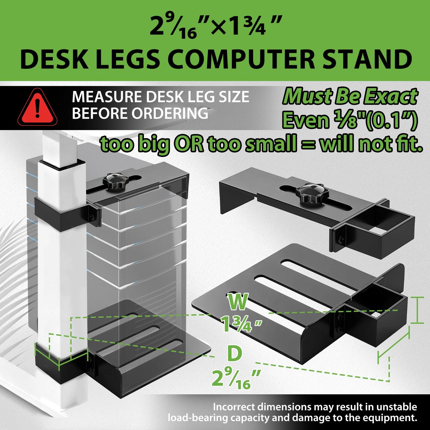 Under Desk PC Mount - No Drilling 44 Lb PC Holder Under Desk, PC Mount for Standing Desk Fits Only 2 9/16''×1 3/4'' Desk Legs, Black