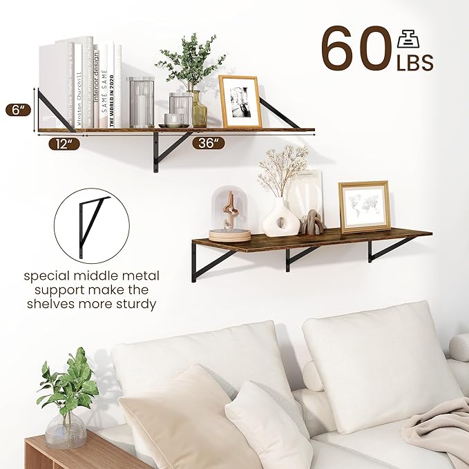 Fun Memories Floating Shelves for Wall, 12 Inch Deep Floating Shelves Set of 2