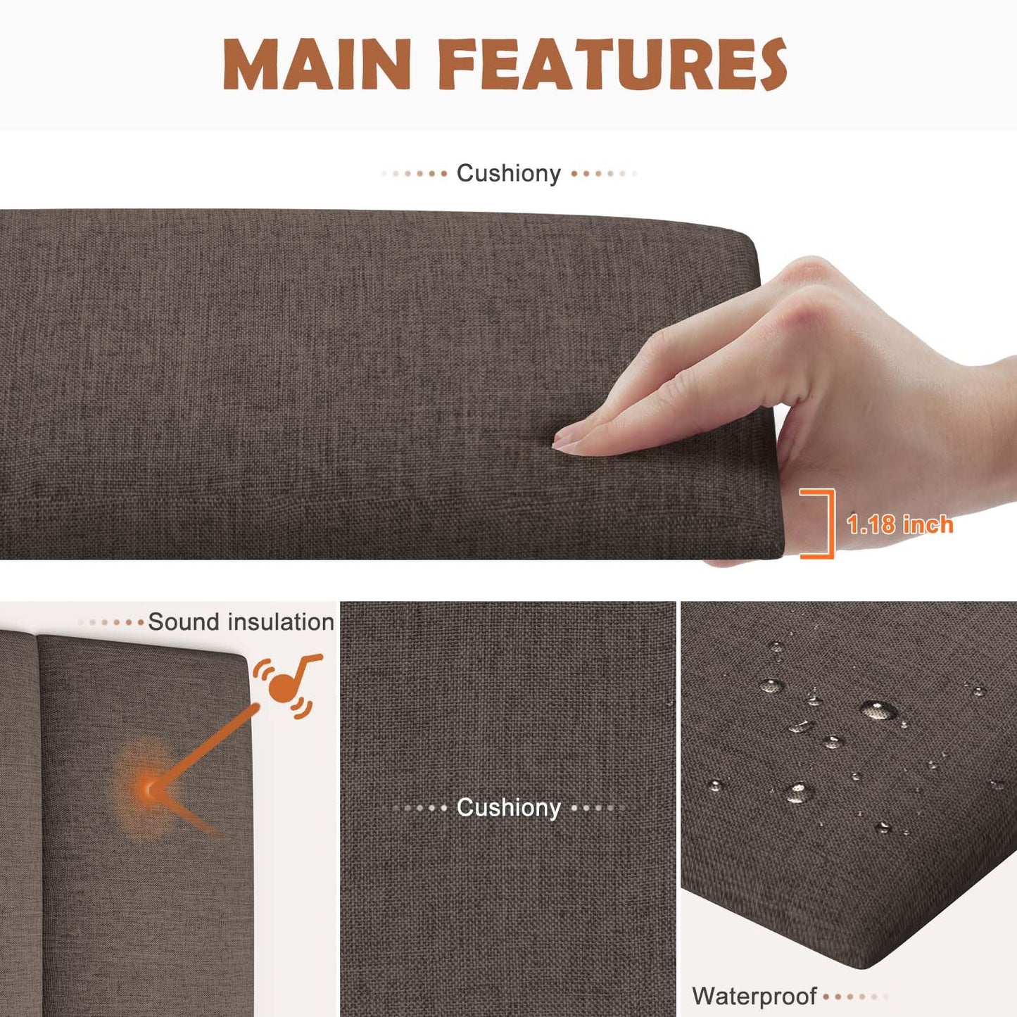 IFNOW Upholstered Wall Mounted Headboard, 3D Soundproof Wall Panels Peel and Stick for King Size, Reusable and Removable Tufted Bed Headboard in Brown (12 Panels, 10" x 24")
