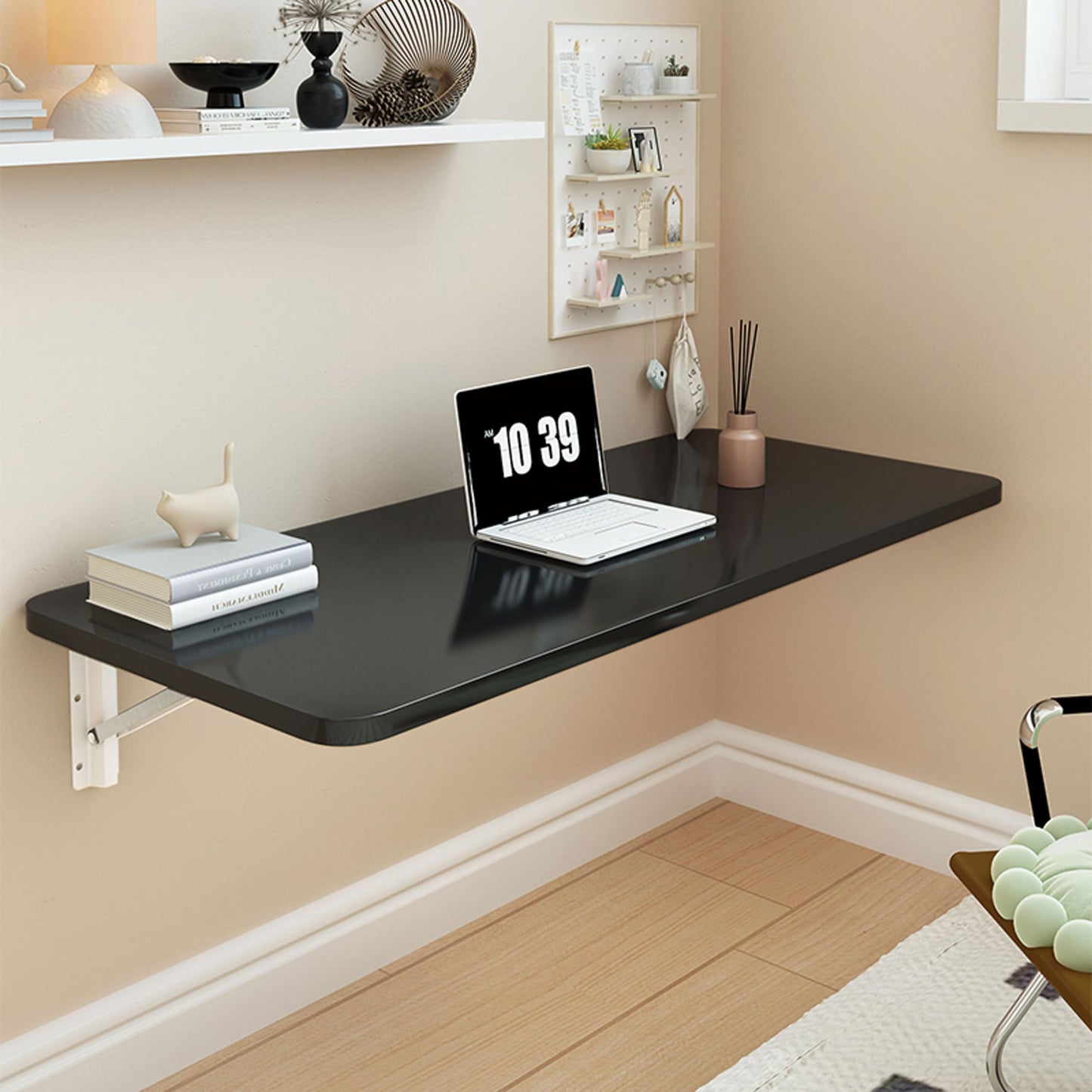 SKVSKV Laundry Table for Folding Clothes,Wall Mounted Folding Desk,Wall Table Fold Down,Floating Wall Desks for Small Spaces,Home Office Study Work Bench, Kitchen(Black 31.5×19.7inch