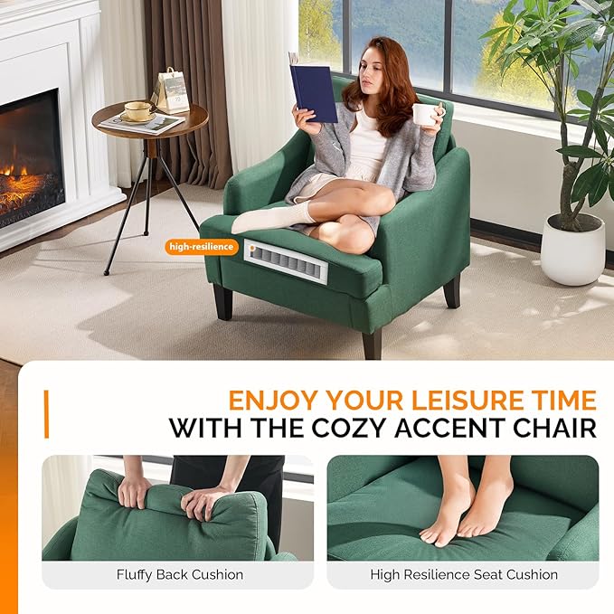 VINGLI Linen Fabric Accent Chairs Set of 2, Comfy Sofa Chair Living Room