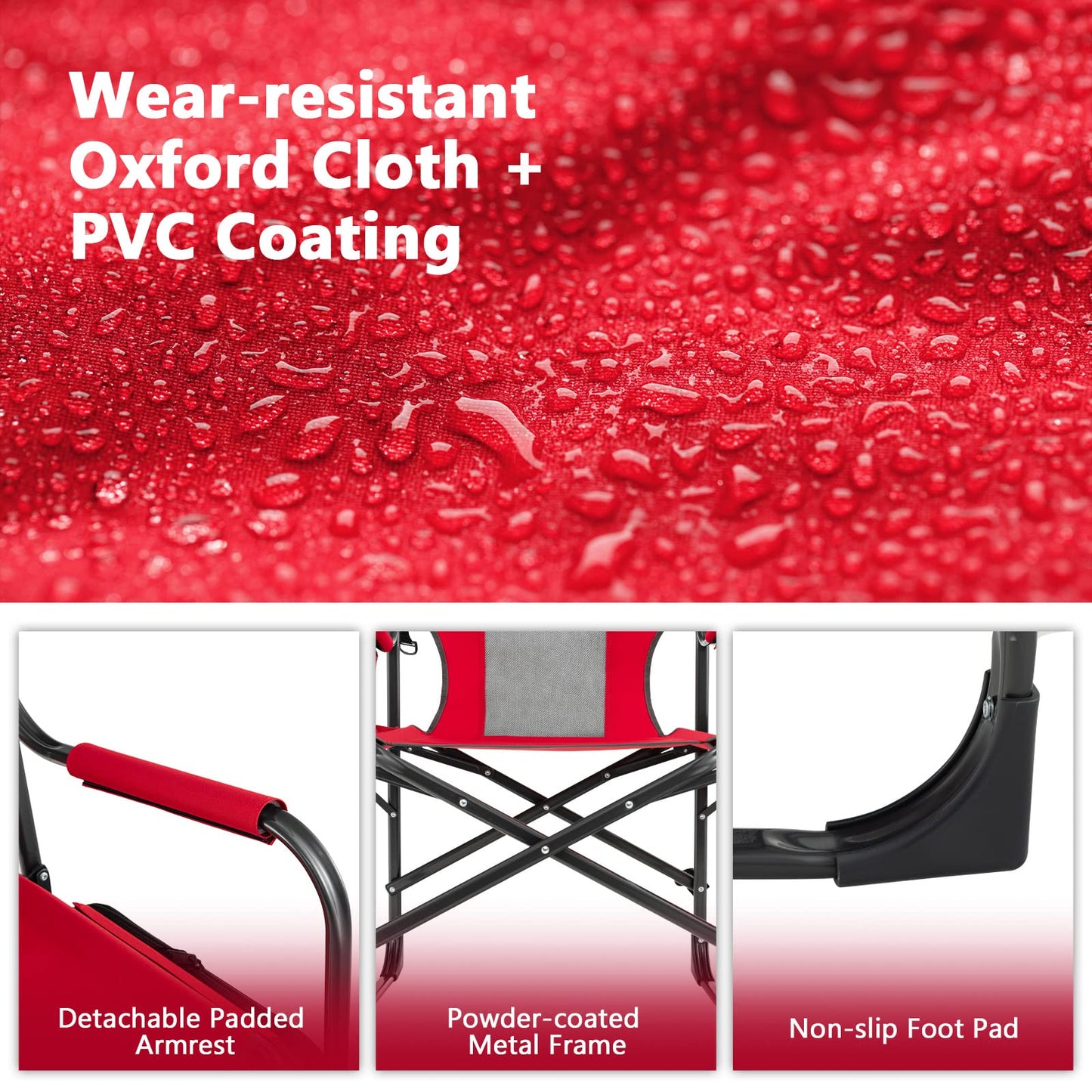 COSTWAY 2-Pack Folding Camping Chair, Heavy-Duty Director Chair Supports 400lbs for Adults with Side Table, Cooler Bag, Storage, Strap, Portable Makeup Chair Set of 2 for Fishing Picnic, Red