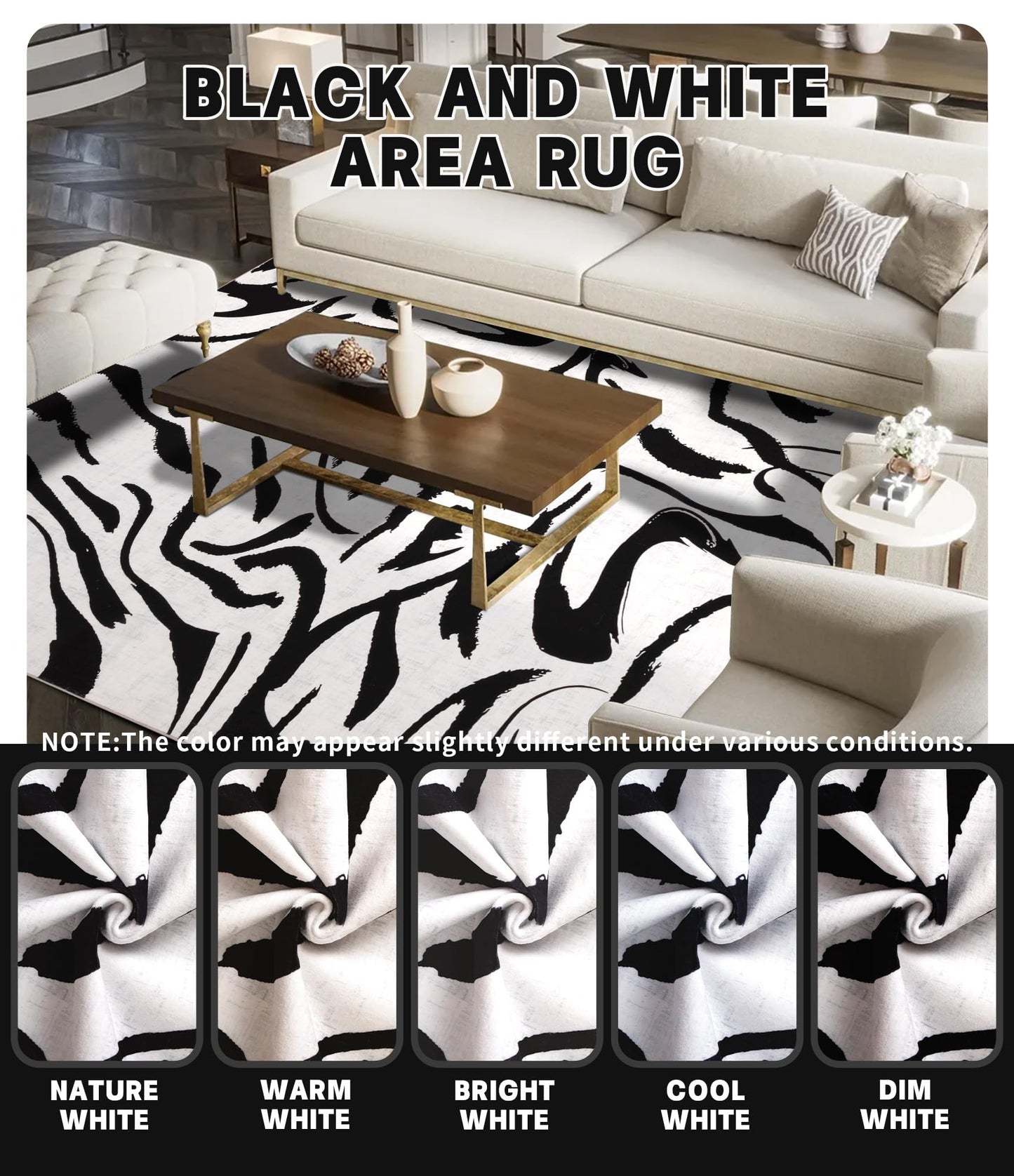 YIHOUSE Modern Area Rugs for Bedroom,5x7 Washable Black and White Rug, Thin Abstract Geometric Minimalist Striped Rug, Black Rugs for Bedroom,Kitchen,Dining Room Office