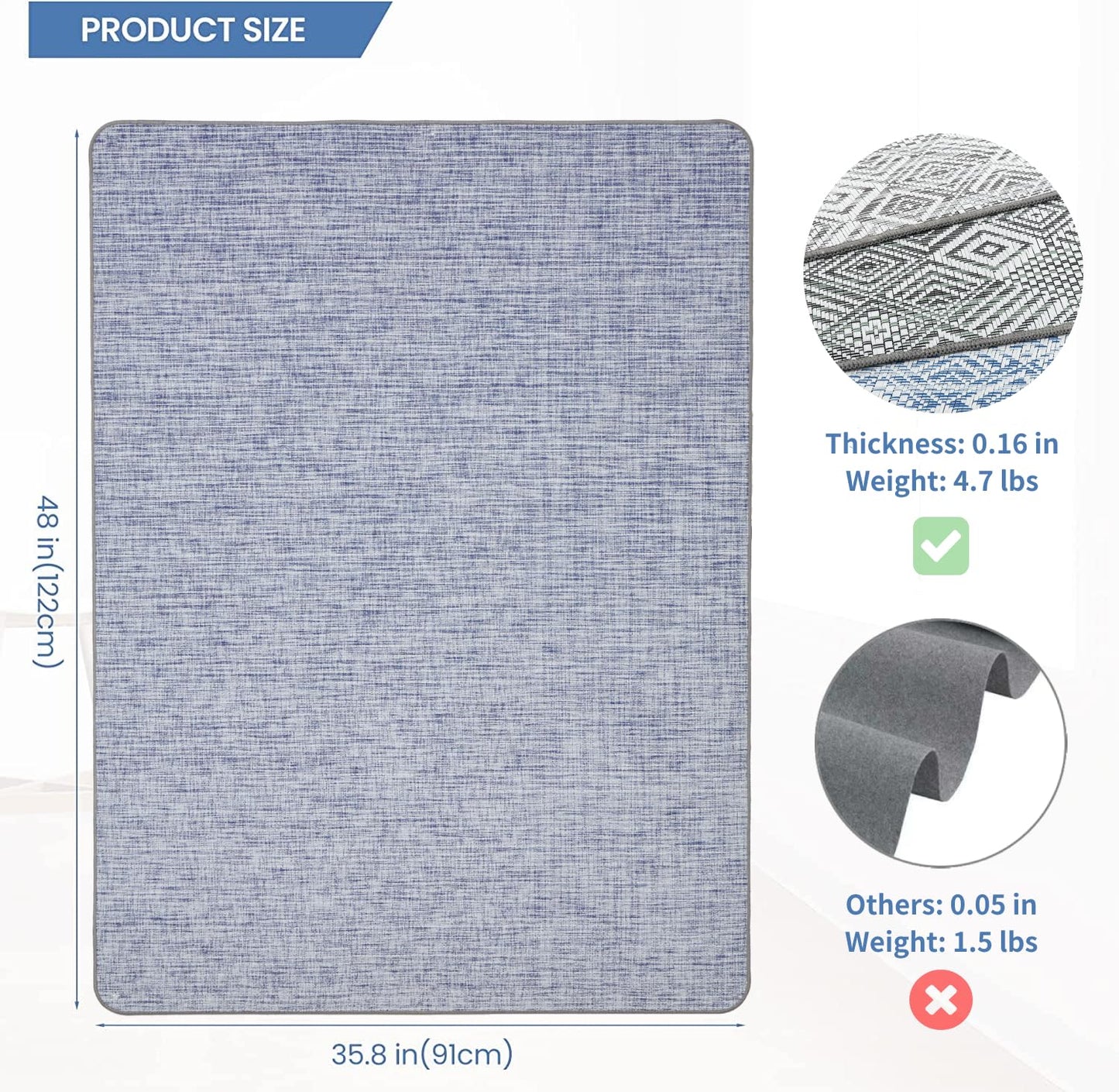 RccugmatS Chair Mat for Hardwood & Tile Floor, 36" x 48" Heavy Duty Office Chair Mat for Rolling Chairs, Anti Slip, Non-Curve, Floor Protector for Home Office,Nordic Sky Weave