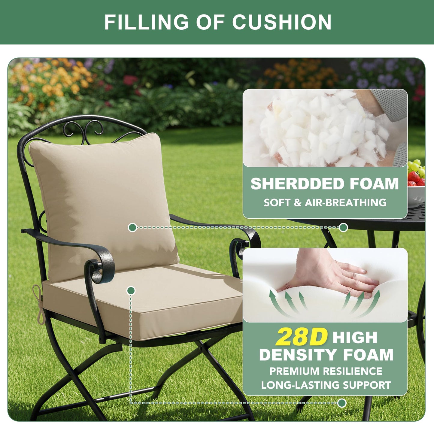 Summsun Outdoor Chair Cushions Set of 4, Waterproof Backrest and Deep Seat Cushion Set for Patio Furniture, Outdoor Sofa Replacement Cushions with Removable Cover, 24 x 24 Inch, Cream