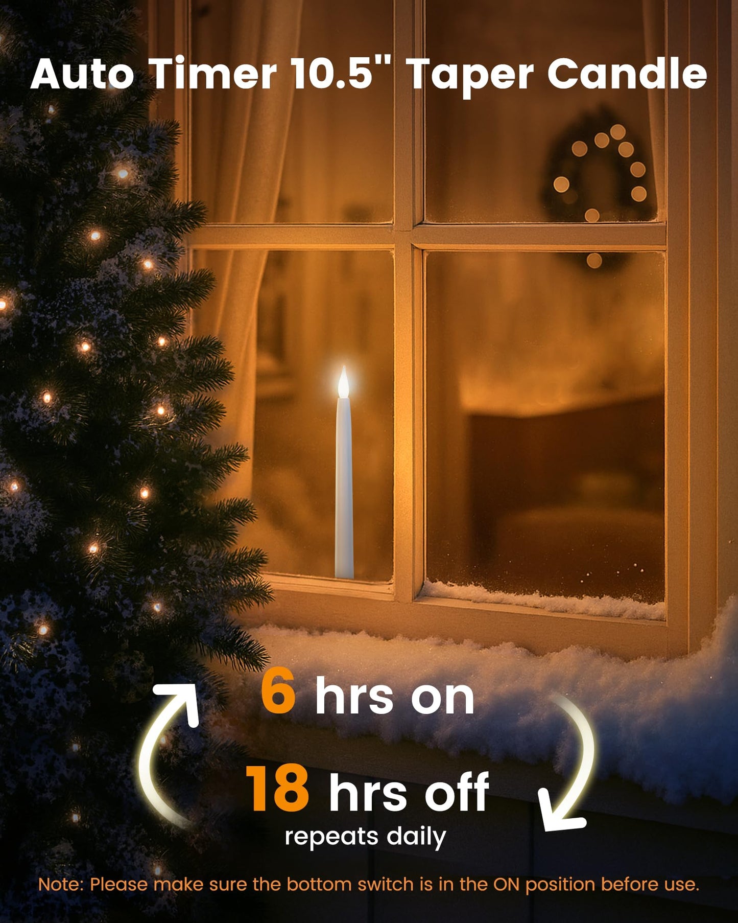 SURAIELEC Christmas Battery Operated Window Candle wiith 6H Timer, 10.5'' Taper Window Candle, Clear Flameless LED Candles, 1.7‘’ Narrow Base, Matte Black, 4-Pack (Rechargeable Battery Not Compatible)