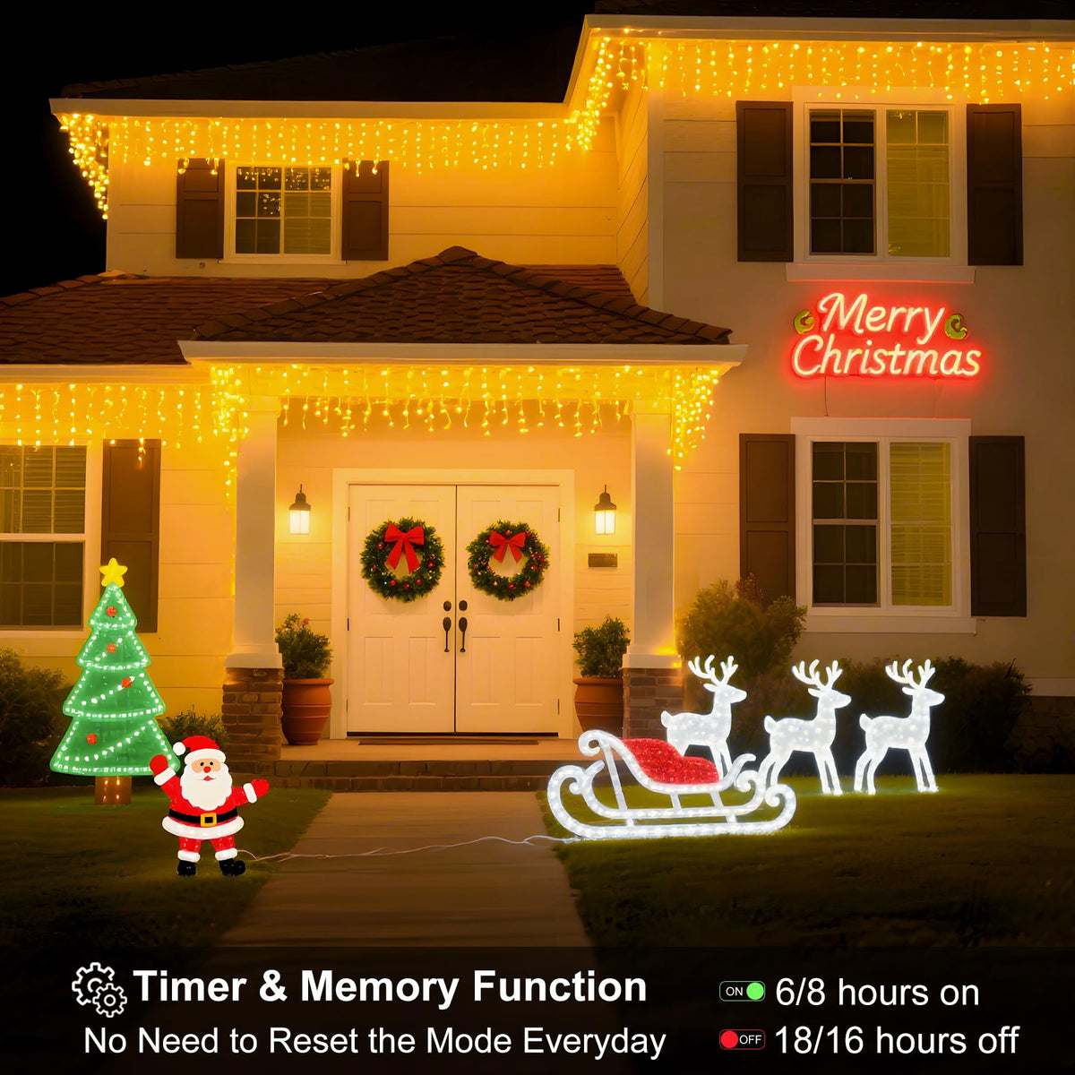 Icicle LED Christmas Lights Outdoor , 520 LED 49.2FT 8 Modes with 80 Drops Warm White Icicle Lights,Remote Control Outdoor Indoor Fairy String Lights for Christmas Party,Holiday,Wedding Decorations