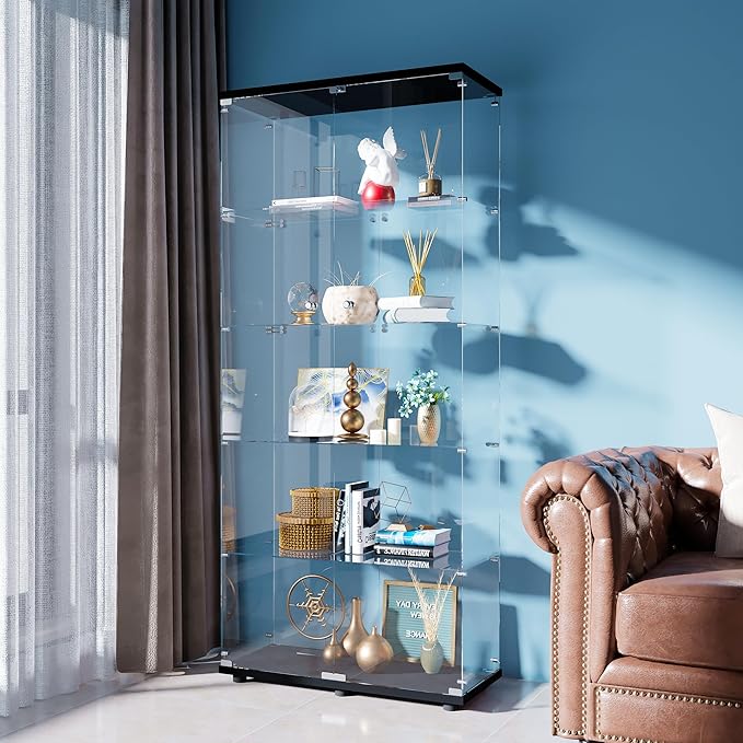 FANYUSHOW 5-Shelf Tempered Glass Display Cabinet