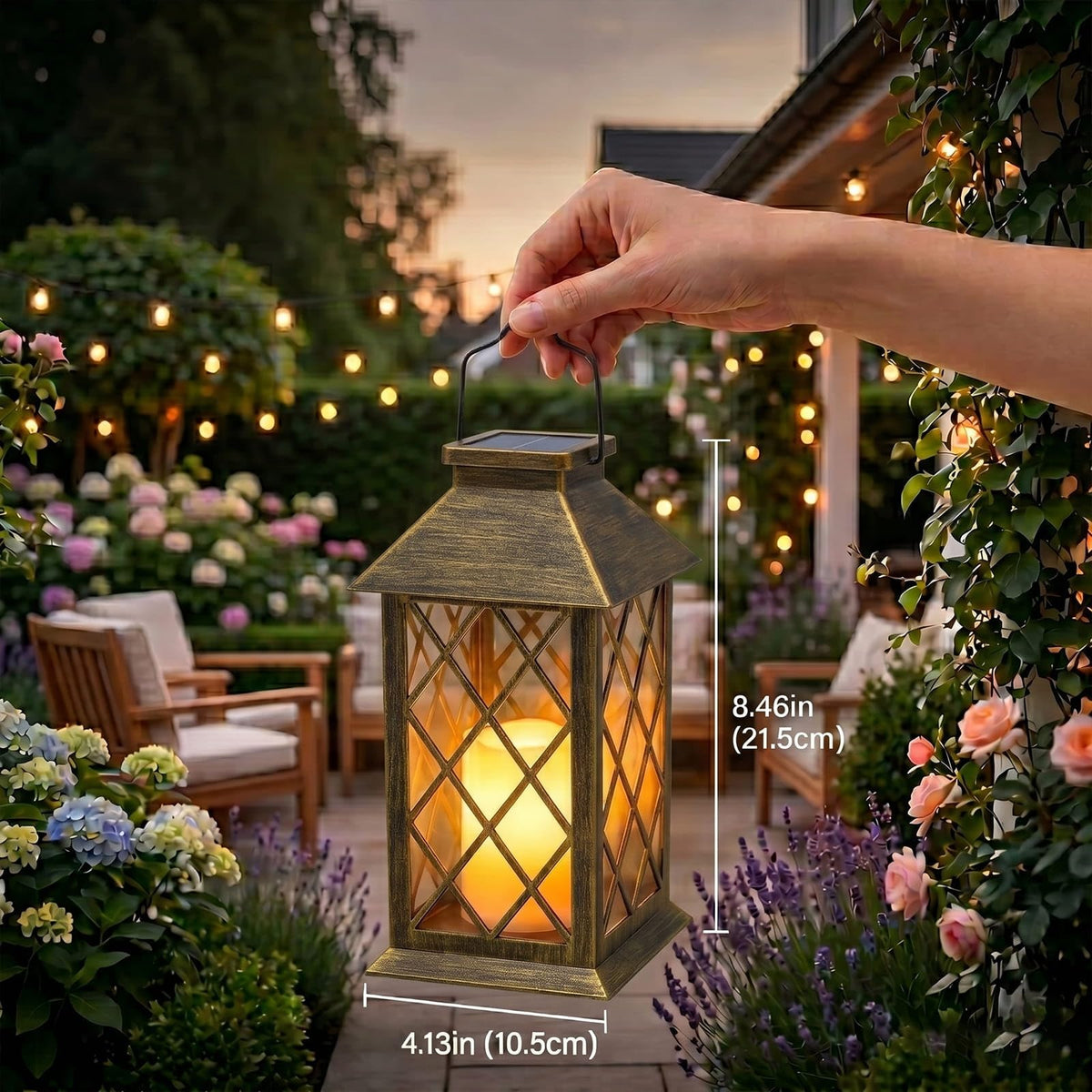 Yowin Solar Lanterns Outdoor Waterproof, 2 Pack Hanging Solar Lanterns with Flickering Candle, Tempered Glass Solar Lamp Outdoor for Garden Wall Table Patio Yard Fence, Housewarming Gift - Bronze