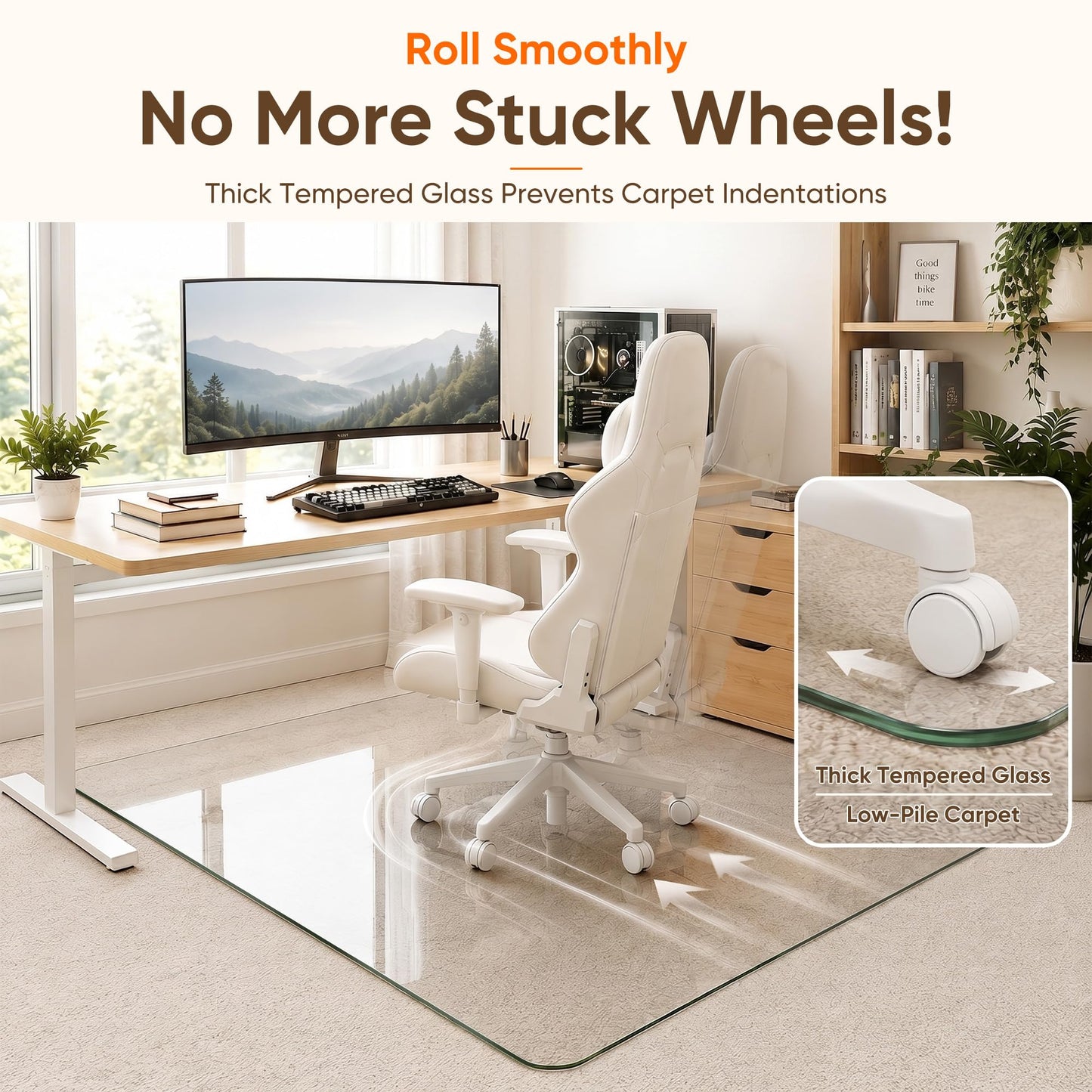 Antok Tempered Glass Chair Mat, 48"x72" Office Chair Mat for Carpet & Hardwood Floors, Heavy Duty 0.2" Desk Chair Mat for Smooth Rolling at Home or Office
